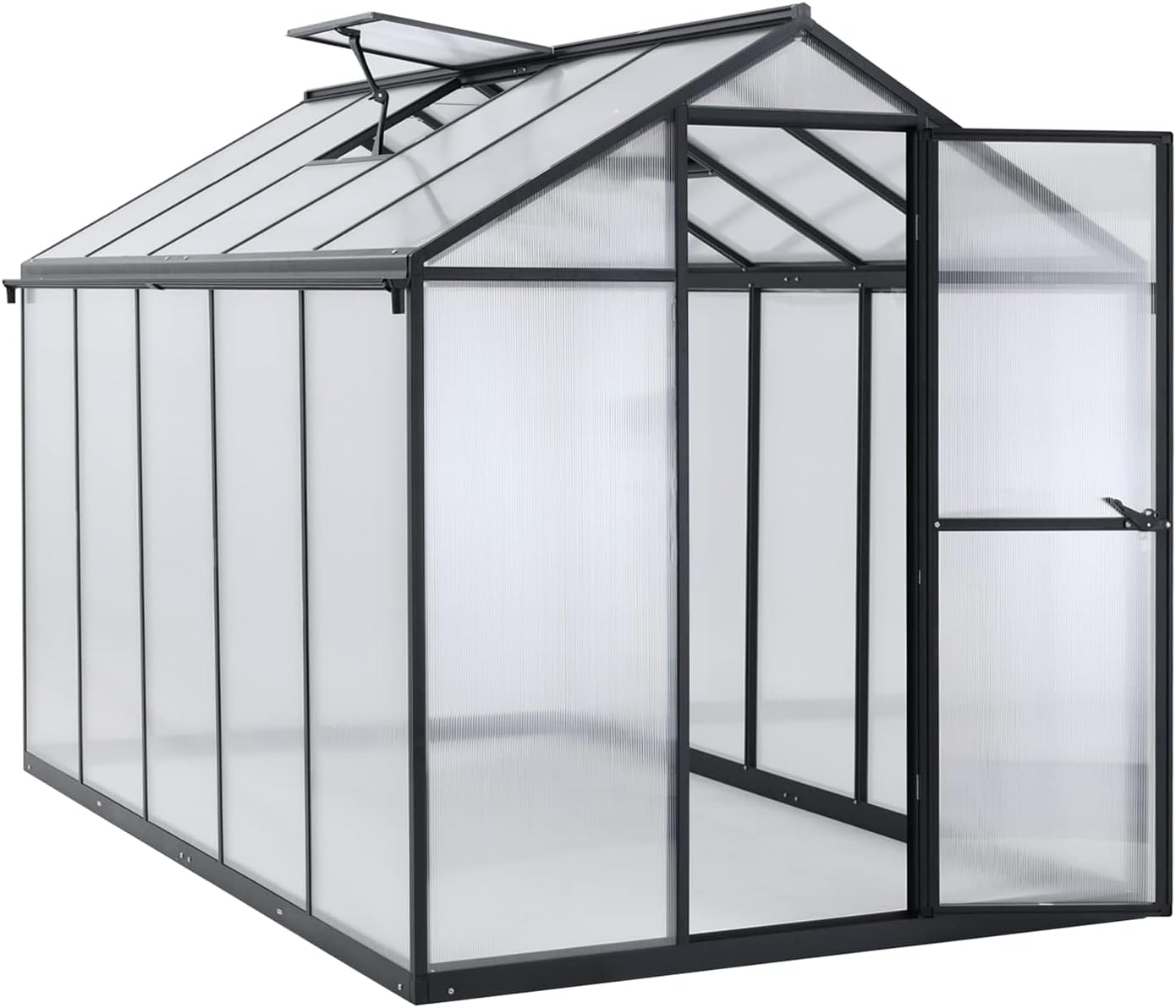 BPS 6 x 10 FT Walk-in Greenhouse for Outdoors, Polycarbonate Greenhouses with Roof Vent, Ground Nails, Lockable Door, Large Aluminum Walk-in Greenhouse for Sunroom Patio, Backyard, Garden, Black