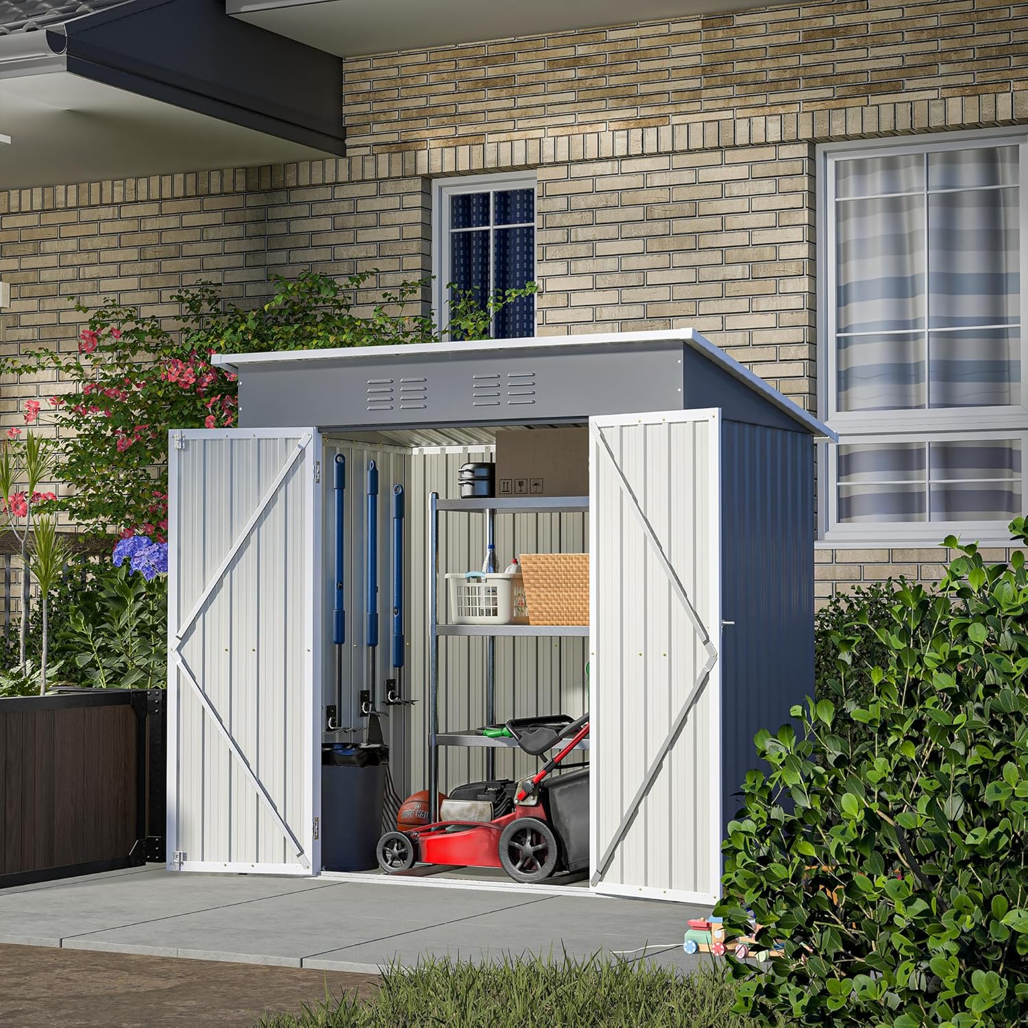 6'x4' Outdoor Metal Storage Shed,Garden Shed with Lockable Door & Floor Frame – Heavy-Duty Aluminum-Steel Hybrid, Multifunctional Use (Pet House, Tool Storage, Garbage Room), Weather-Resistant