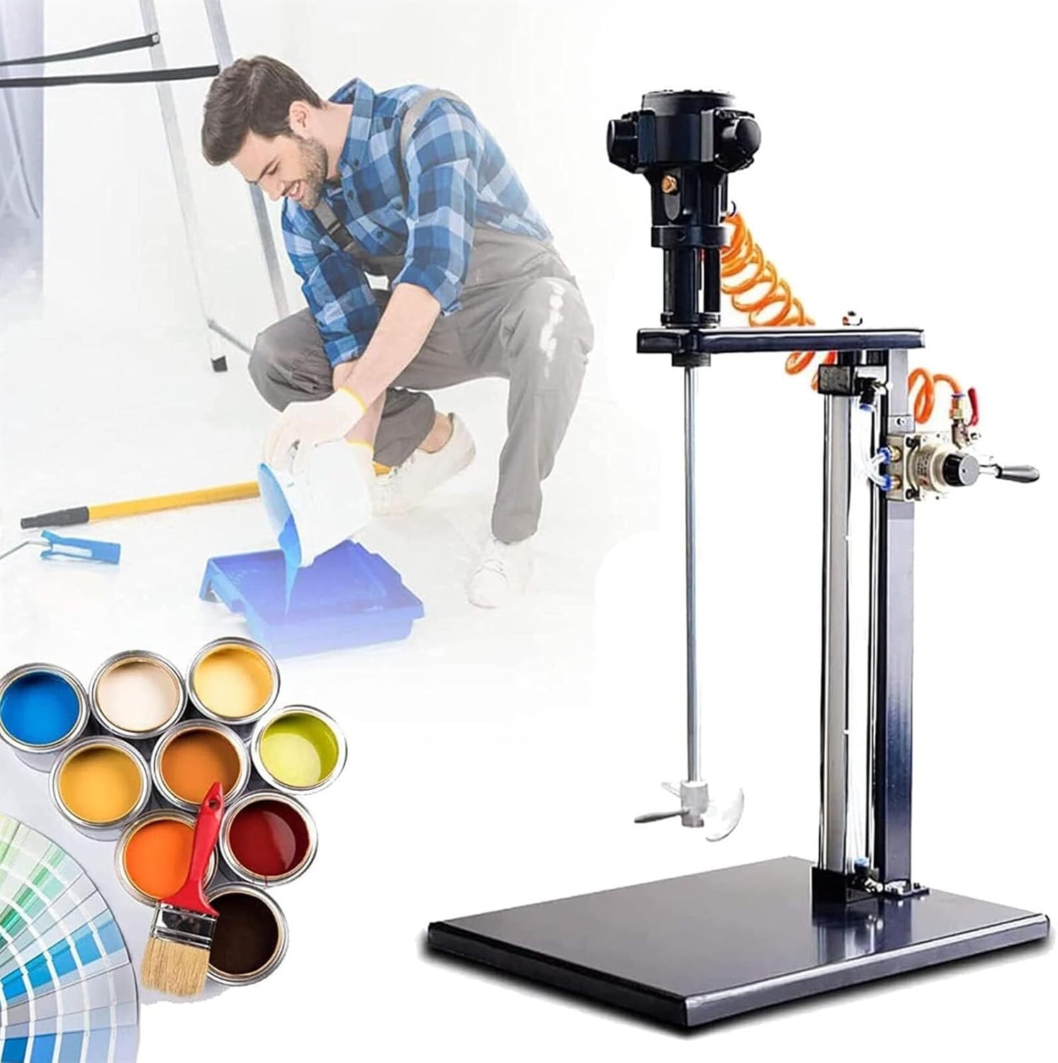 Pneumatic Mixer Stirrer, Bracket Mixer Automatic Lifting Mixer, Stainless Steel Table Vertical Air Mixer for Ink dye Mixing Machine