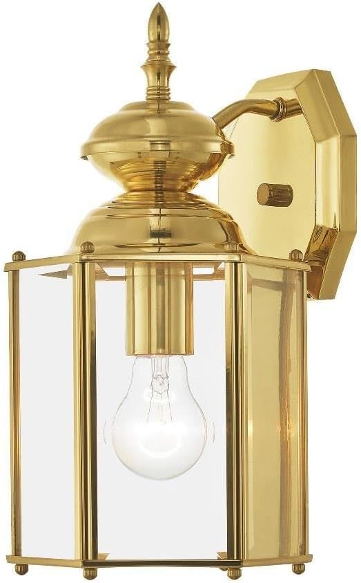 Livex Lighting 2007-02 Outdoor Wall Lantern with Clear Beveled Glass Shades, Polished Brass