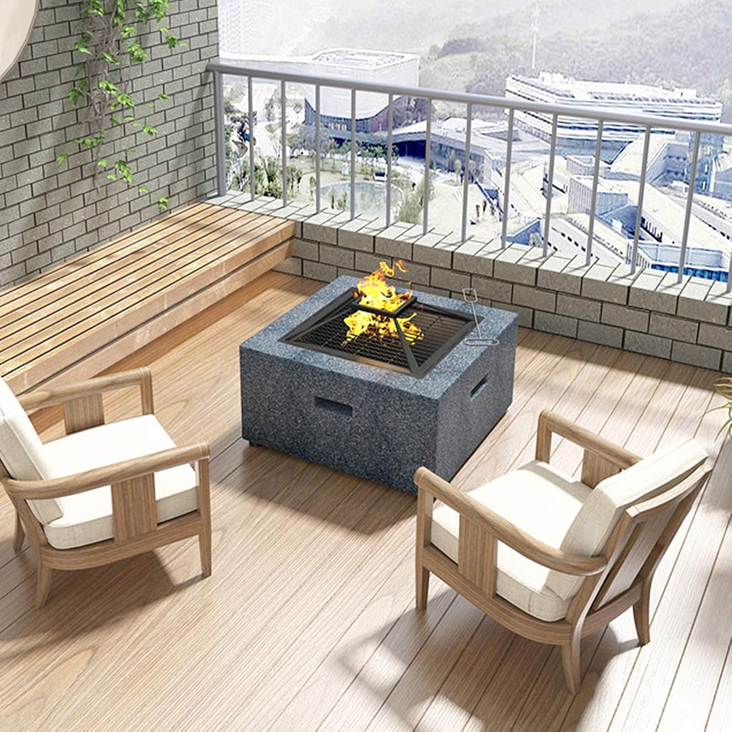 Garden Fire Pit Party Fire Pit Bowl Party Fire Pit with Grill Shelf Fire Bowl Out of Steel with an Edging of Artificial Stone Cover