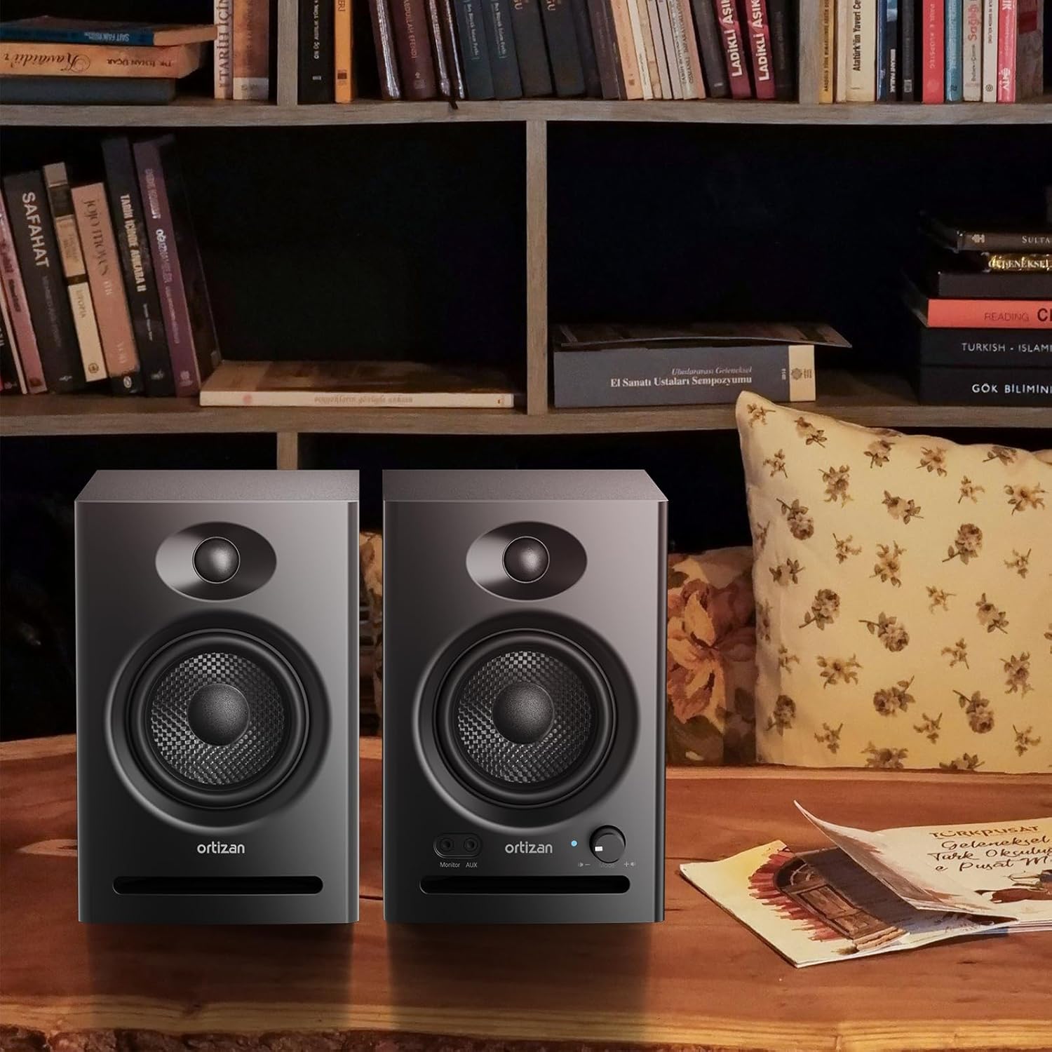 Ortizan C7 Dual-Mode 2.0 Studio Monitors, Active Monitor Speakers for Near Field Music Production, Bluetooth 5.3 Wireless Computer PC Monitor Gaming Bookshelf Speakers(Pair, Black)