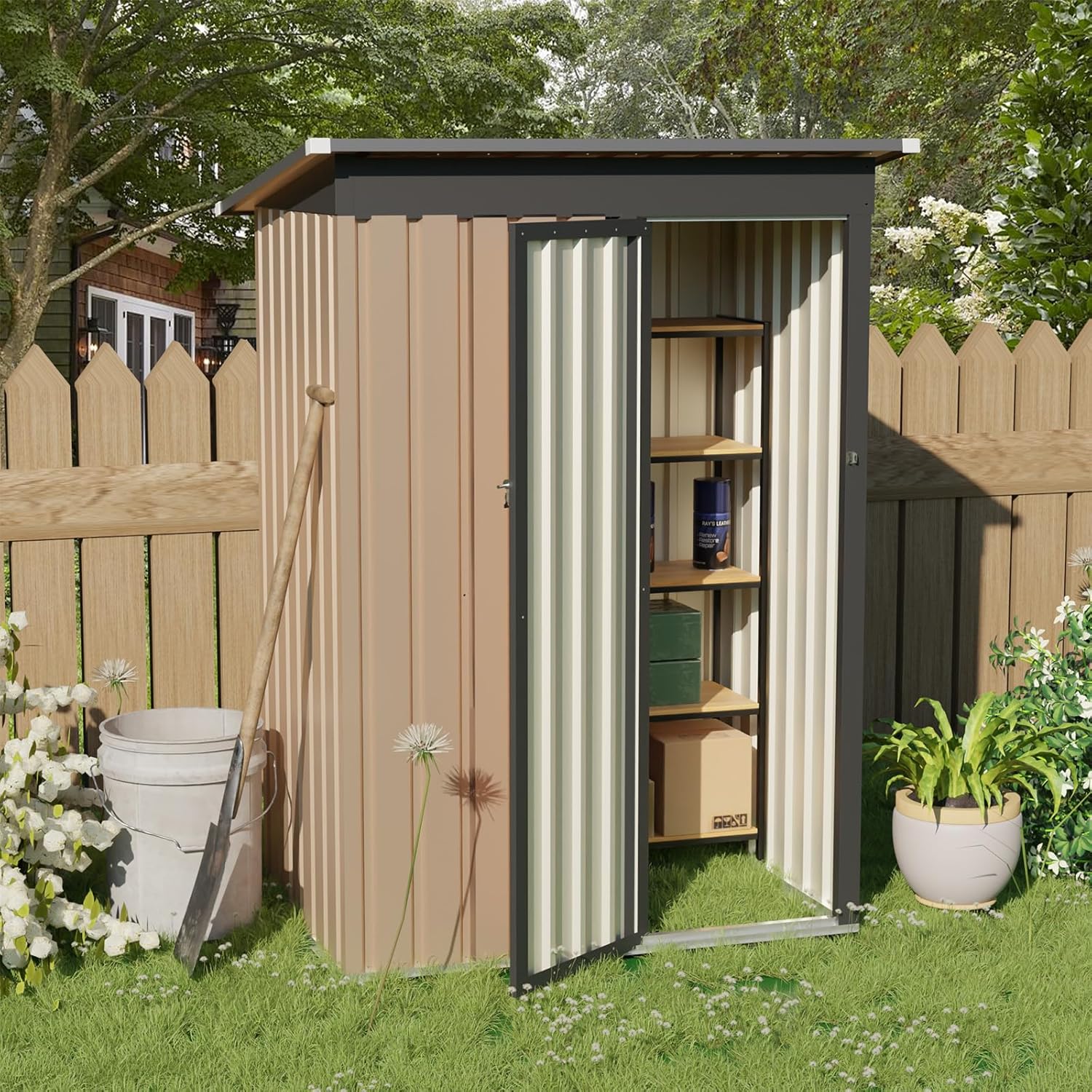 Outdoor Storage Shed, 4.27 FT x2.42 FT Metal Tool Shed with Pitched Roof, Compact Metal Garden Shed Anti-Corrosion Storage House with Lockable Side Hinge Door for Backyard, Patio, Sundries (A)