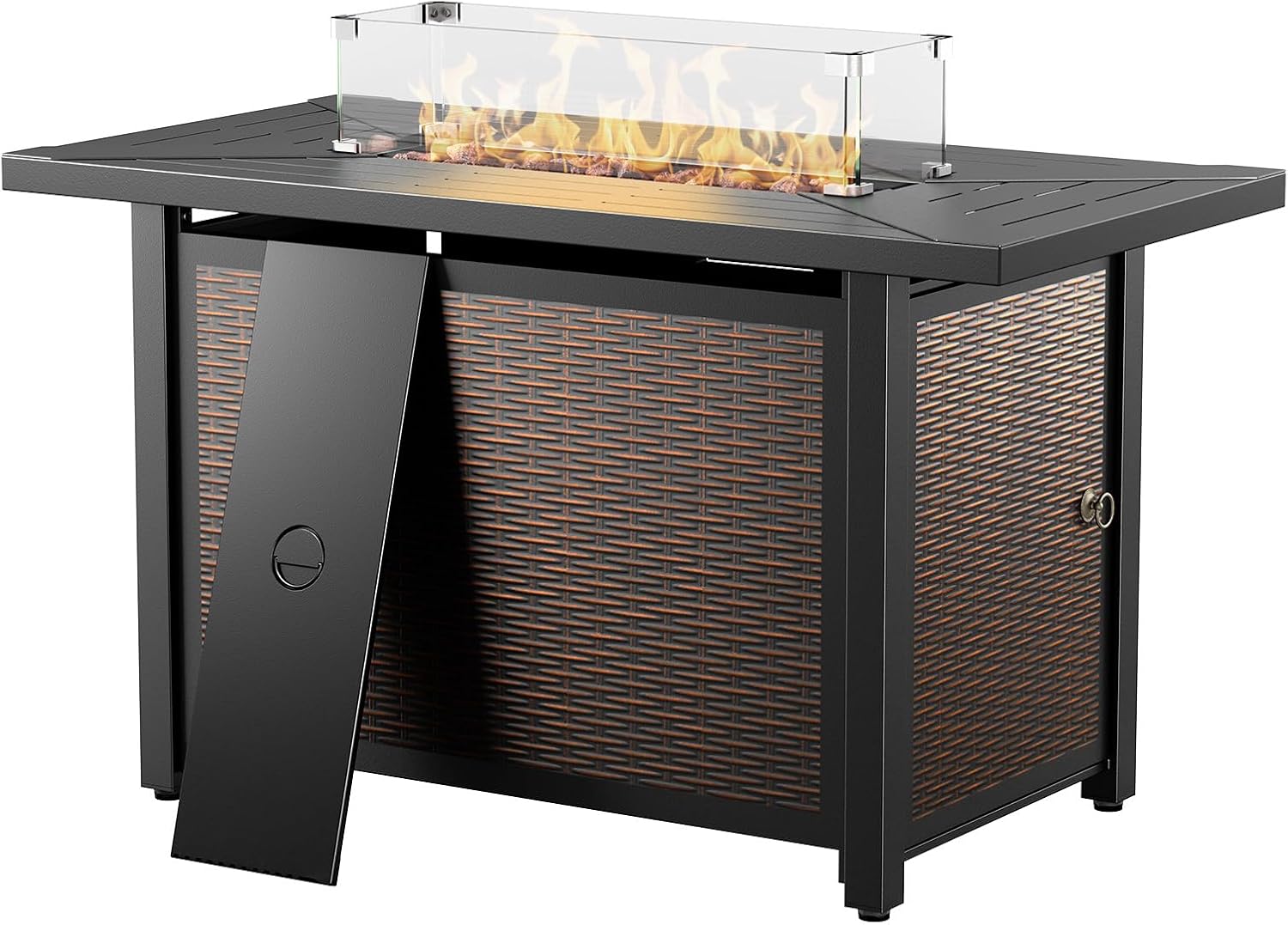 43 Inch Fire Pit Table, Propane Gas Fire Pit Table with 50,000 BTU, Outdoor Patio Firepit Table with Glass Wind Guard, Rectangle Fire Table for Patio, Deck, Backyard