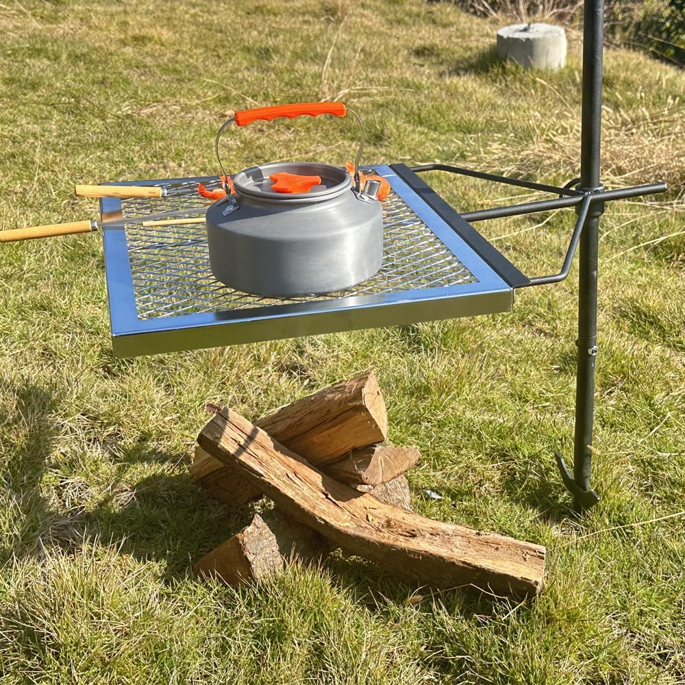 Open Fire Cooking Grill, Camping Cooking Tool Rotating Campfire Grill,Fire Pit Grill,Heavy Duty Steel Grill,Cooking Grill Stand, Multifunction Fire Pit Grill for Outdoor Barbecue Camping Garden Dinner