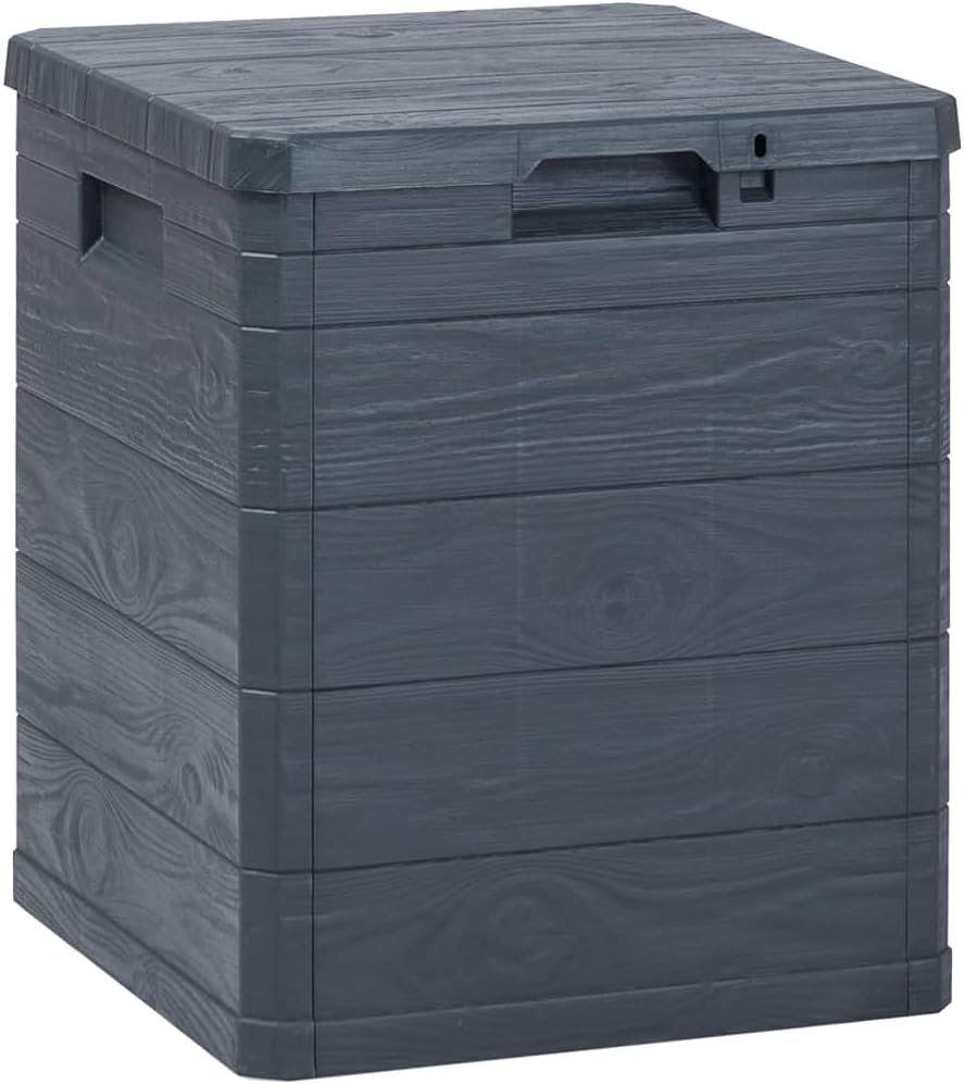 Storage Box Outdoor Patio Furniture, 90L Compact Garden Container, Waterproof Weatherproof Boxes for Outside, Anthracite Wood Effect
