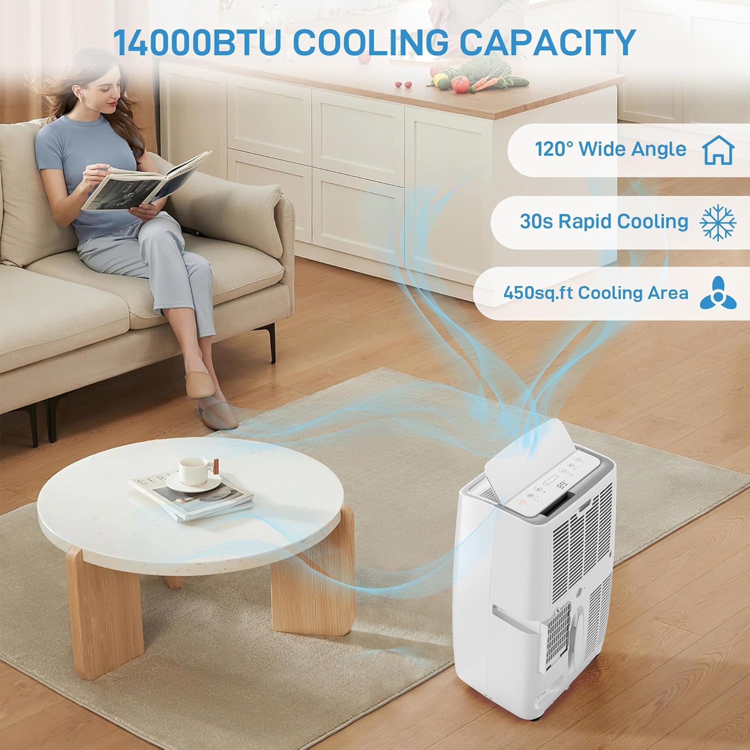 12000 BTUs Portable Air Conditioner Unit - Cools Rooms Up to 750 Sq. Ft., Remote Control, Sleep Mode, 24Hrs Timer, Quiet Operation