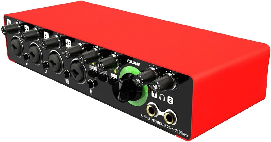 -MD44 Professional Microphone Sound Card 24Bit 192KHz 4 Way Audio Interface for Podcast Recording Music Instrument Easy to Use -B