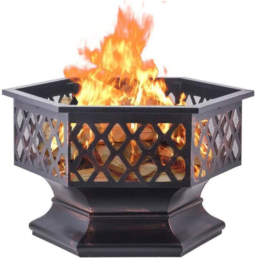Outdoor Fire Pit Fire Pit with BBQ Grill Shelf, Outdoor Metal Brazier Heater, Ice Pit, Metal Brazier for Garden Patio Outdoor 25 * 24 Inch Grill Barbecue Rack