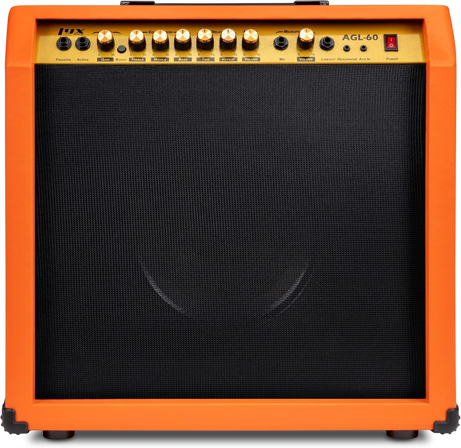 LyxPro 60 Watt Electric Guitar Amplifier | Combo Solid State Studio & Stage Amp with 10” 4-Ohm Speaker, Custom EQ Controls, Drive, Delay, ¼” Passive/Active/Mic Inputs, Aux In & Headphone Jack - Burst