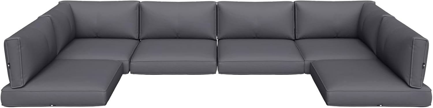 Aoxun Outdoor Replacement Cushions for Patio Furniture, Waterproof Sofa Cushion for 6-Seat Rattan Wicker Sectional Patio Conversation Sets, 14-Piece Cushions Set for L-Shape Couch, Grey