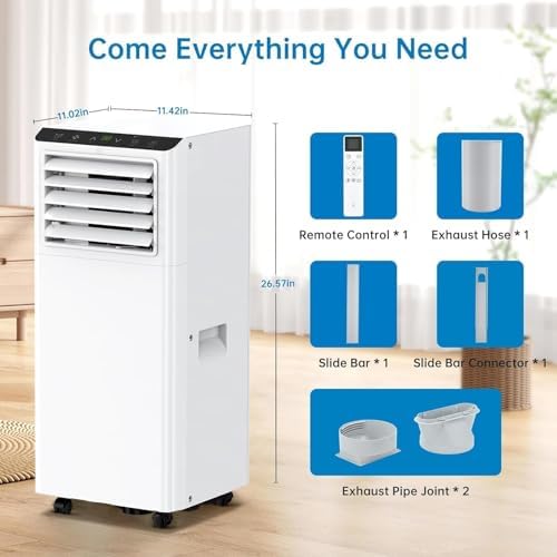 Portable Air Conditioner, 8000 Btus Air Conditioners for Room up to 350 Sq. Ft, 3-in-1 AC Cooling Dehumidifier Fan, Exhaust Hose & Window Kit Included, Quiet Floor A/C Unit for Bedroom, Office, Home