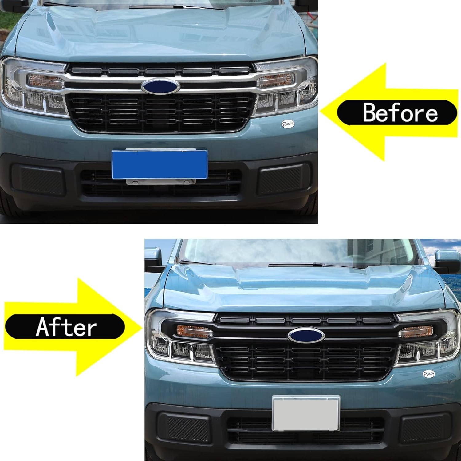 Aunginsy Car Front Bumper Center Grille Strip Frame Trim Compatible with Ford Maverick 2022 2023 2024, Front Headlight Upper Grille Accent Grill Insert Guard Scratches Protector Cover ABS Accessories
