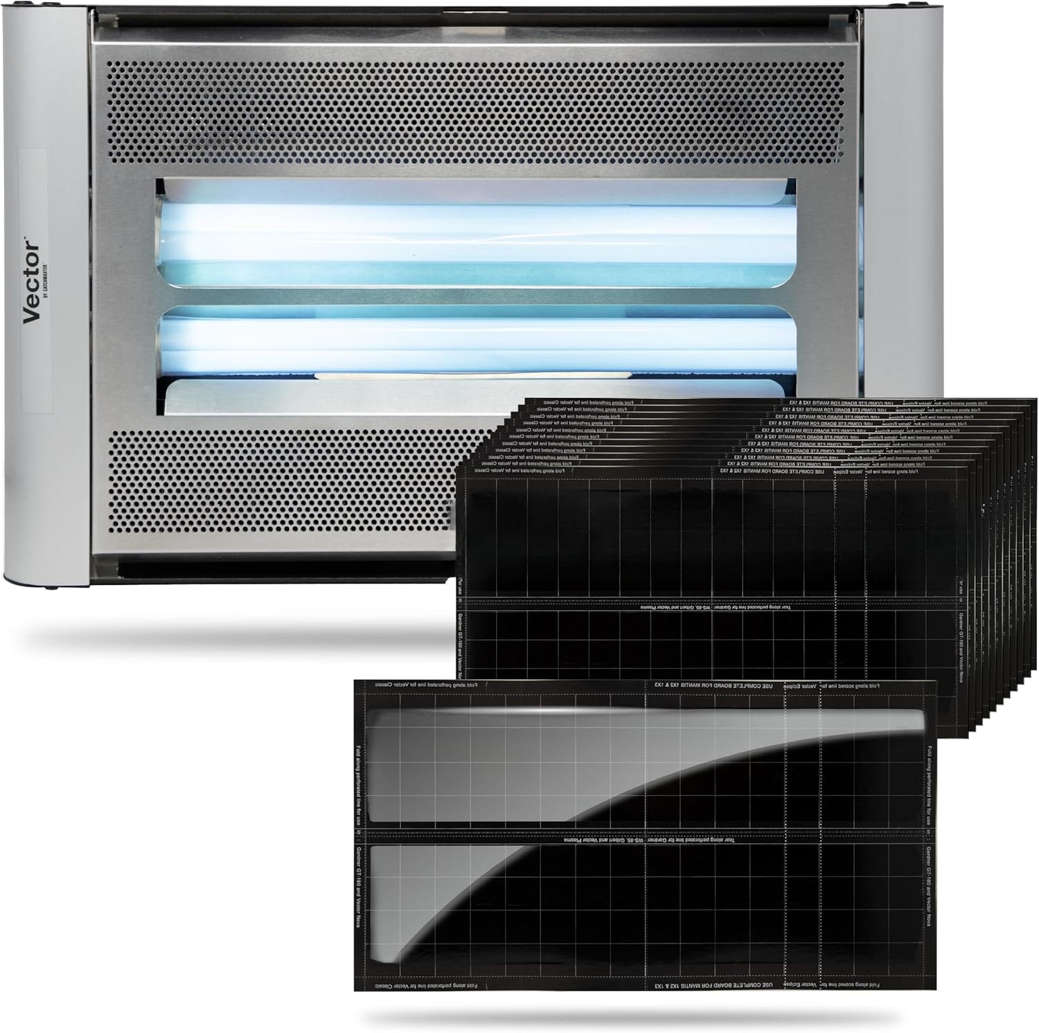 Catchmaster Vector Plasma One Trap & Replacement Boards Set, Compact UV Light Fly Traps for Home, Gnat Traps for House Indoor, Shatterproof Bulbs, UV Lamp Insect Killer, 12-Pk Black Replacement Boards