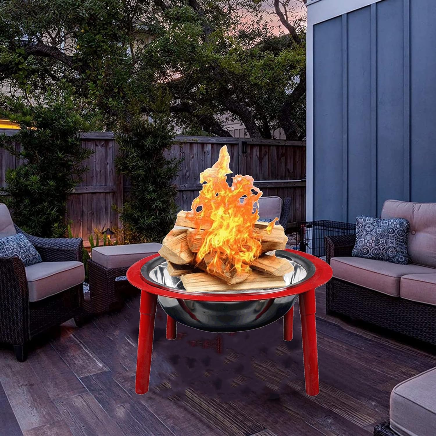 ItzZa Standing & Bowls,Wood Burning Steel Grill Firepit Bowl,Patio Heater Fireplace