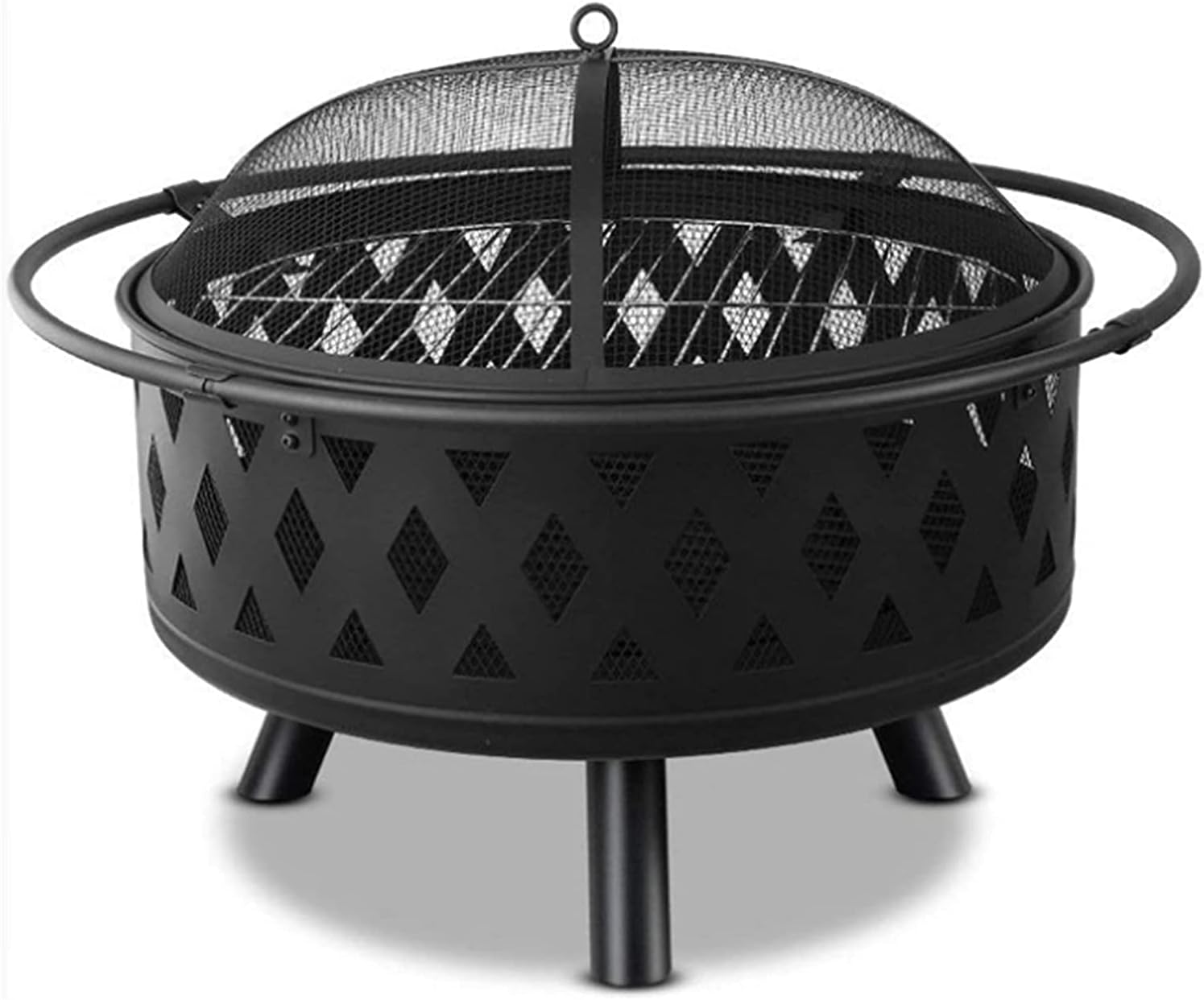 BBQ Grill Outdoor Outdoor Fire Pits, Round Steel Fire Bowl w/Grate Grill, Cover, Stove Ring, Portable Heating Basin, Garden Patio Heater, Camping BBQ Fire Pit