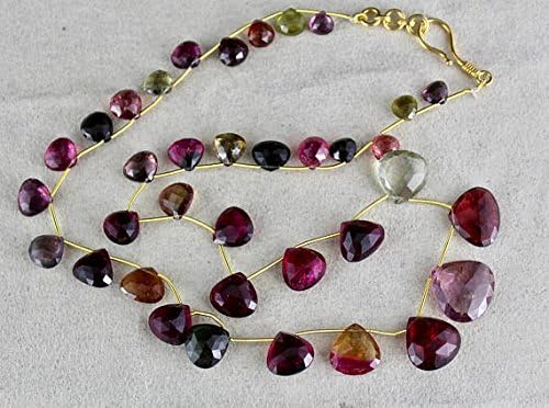 Multi Water Melon TOURMALINE HEART SHAPE Briolette Beads Necklace 19 INCHES 18 MM TO 7 MM