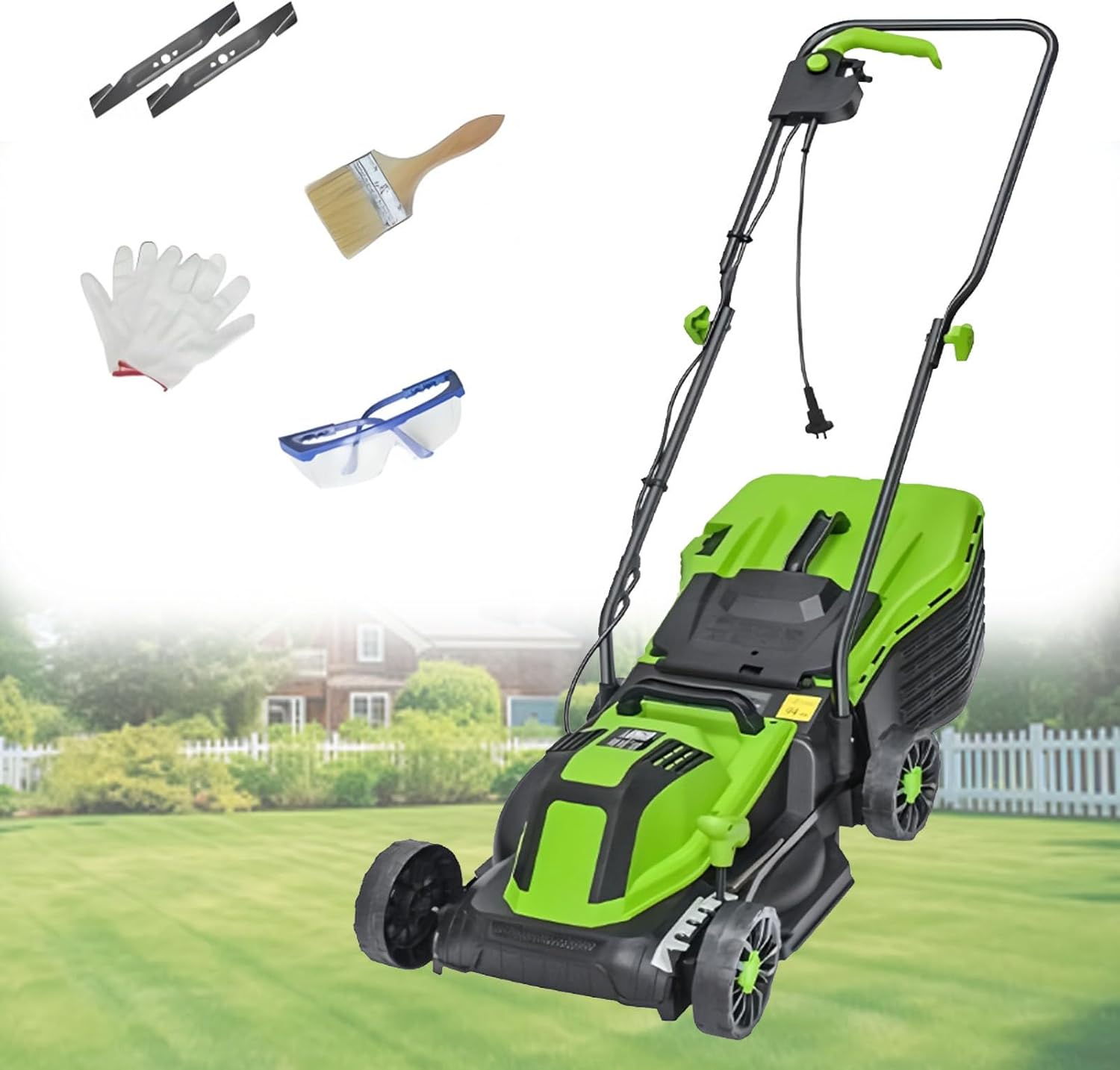 Electric Lawn Mower Grass Cutter Machine, Dethatcher with Collection Box, 5-Position Depth Adjustment, Quick-Fold, for Garden Yard 2100W/32CM-Cord55M