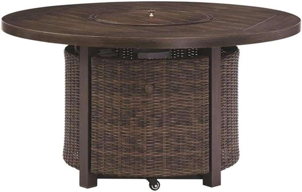 Bowery Hill Round Fire Pit Table in Medium Brown