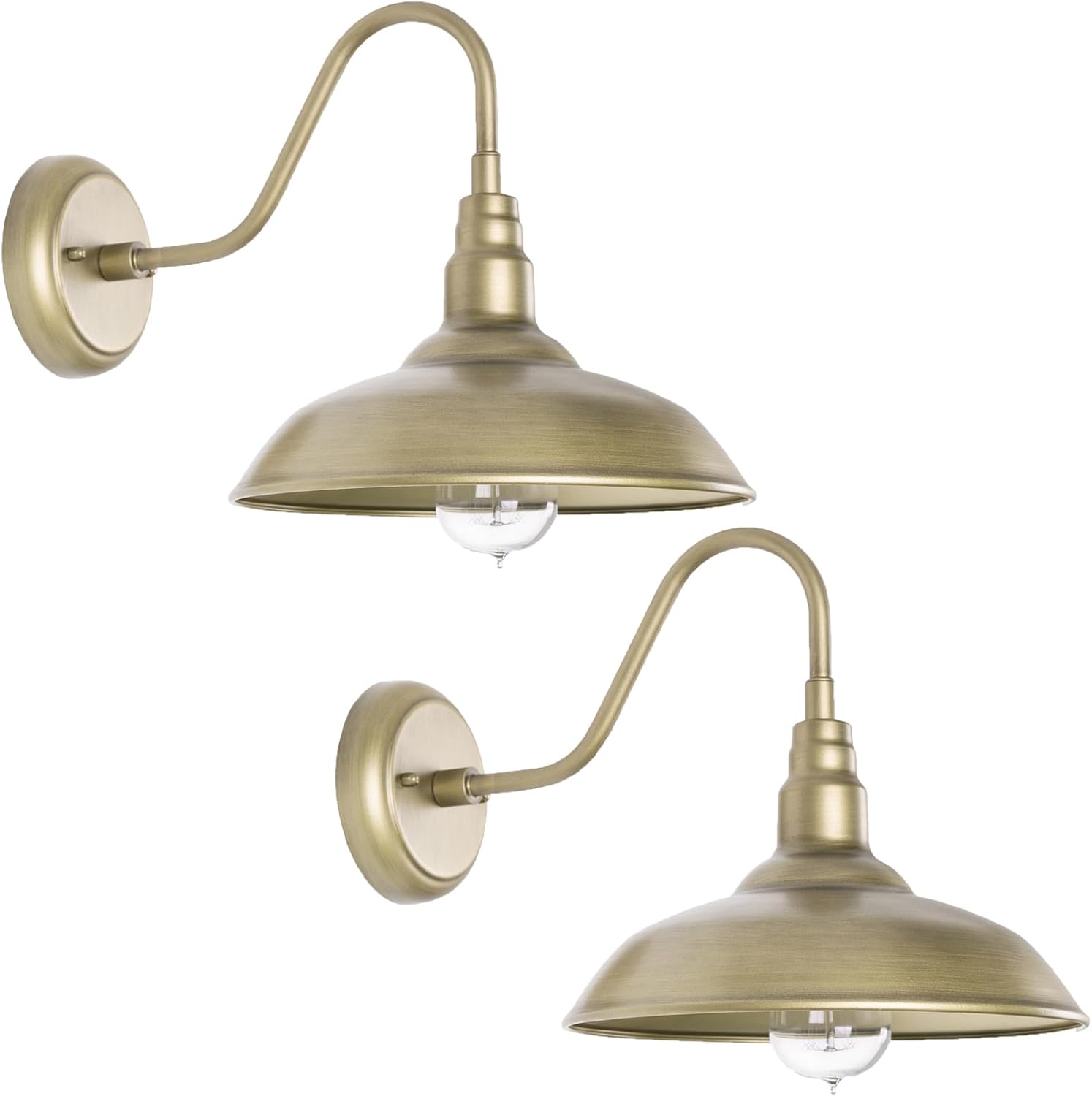 Brass Outdoor Gooseneck Light, 10'' Diameter Gooseneck Barn Wall Sconce for Porch, Exterior Waterproof Farmhouse Light Fixture with Wall Mount, 2 Pack, LM2201-GL-2P