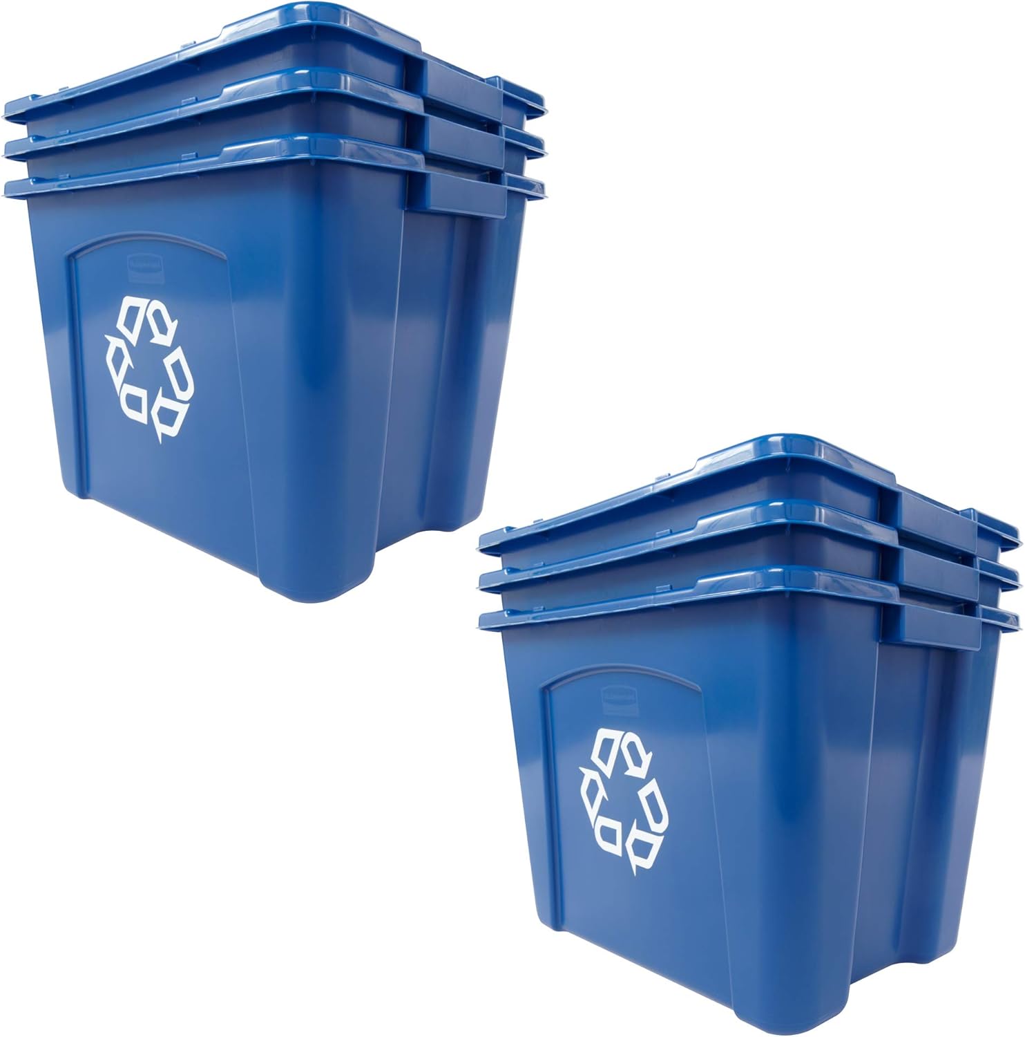 Rubbermaid Commercial Products Stackable Recycling Bin, 14 Gallon, Blue Storage Container, for Garage/Kitchen use for Boxes/Paper Recycle (Pack of 6)