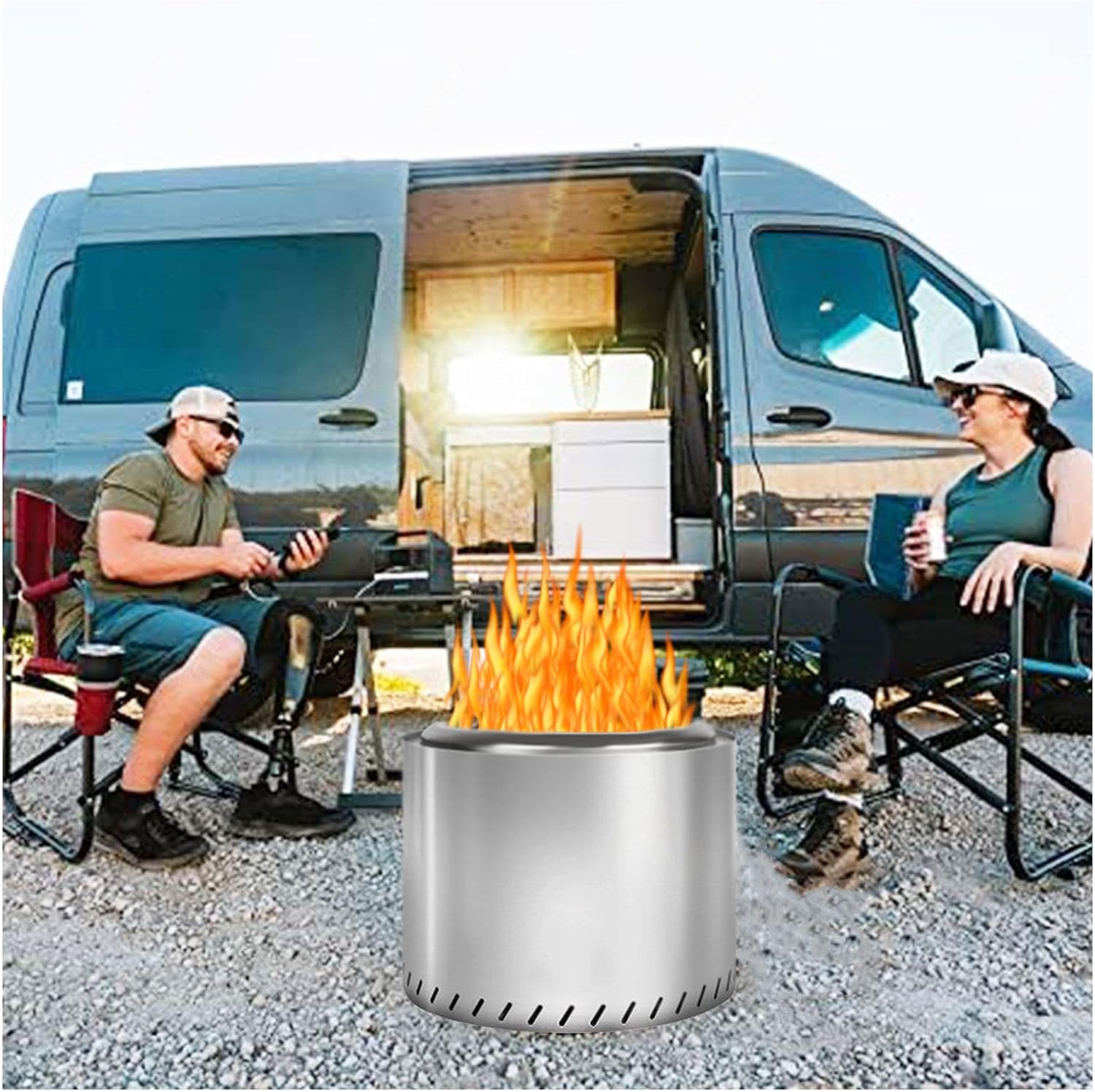 Smokeless Fire Pit 19.4 Inches Outside, Fire Pit Durable Stainless Steel for Wood Burning, Smokeless Fire Pit with Removable Ash Pan