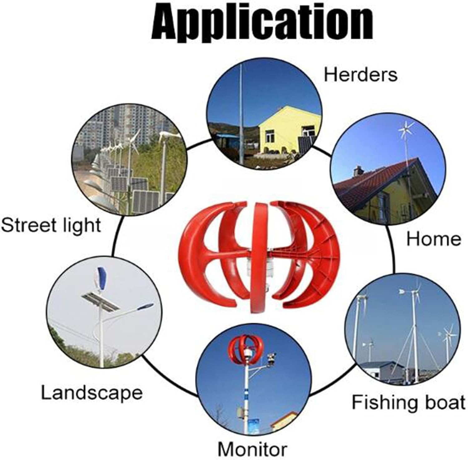 8000W 5 Blades Lantern Outdoor Vertical Low Noise Wind Turbine with Controller 12V 24V 48V 220V Power Wind Turbines for Terrace/Chalet (Red)