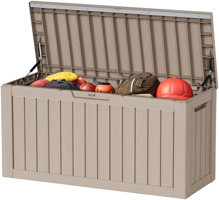 80 Gallon Resin Deck Box Outdoor Storage Box with Lockable Lid, Waterproof for Patio Cushions, Gardening Tools & Exercise Equipment