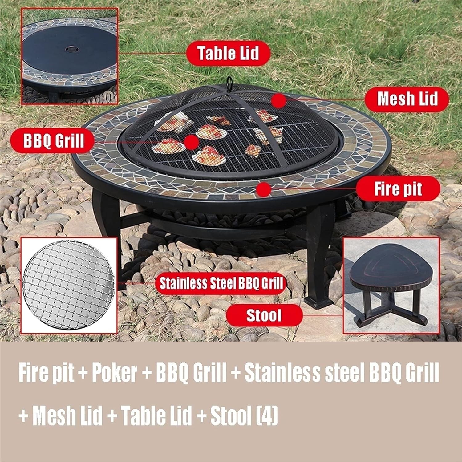 Fire Pits Outdoor Outdoor Fire Pit, Garden Party BBQ Cooking Fire Pit Barbecue Stove Stool Kit, New Home Gift