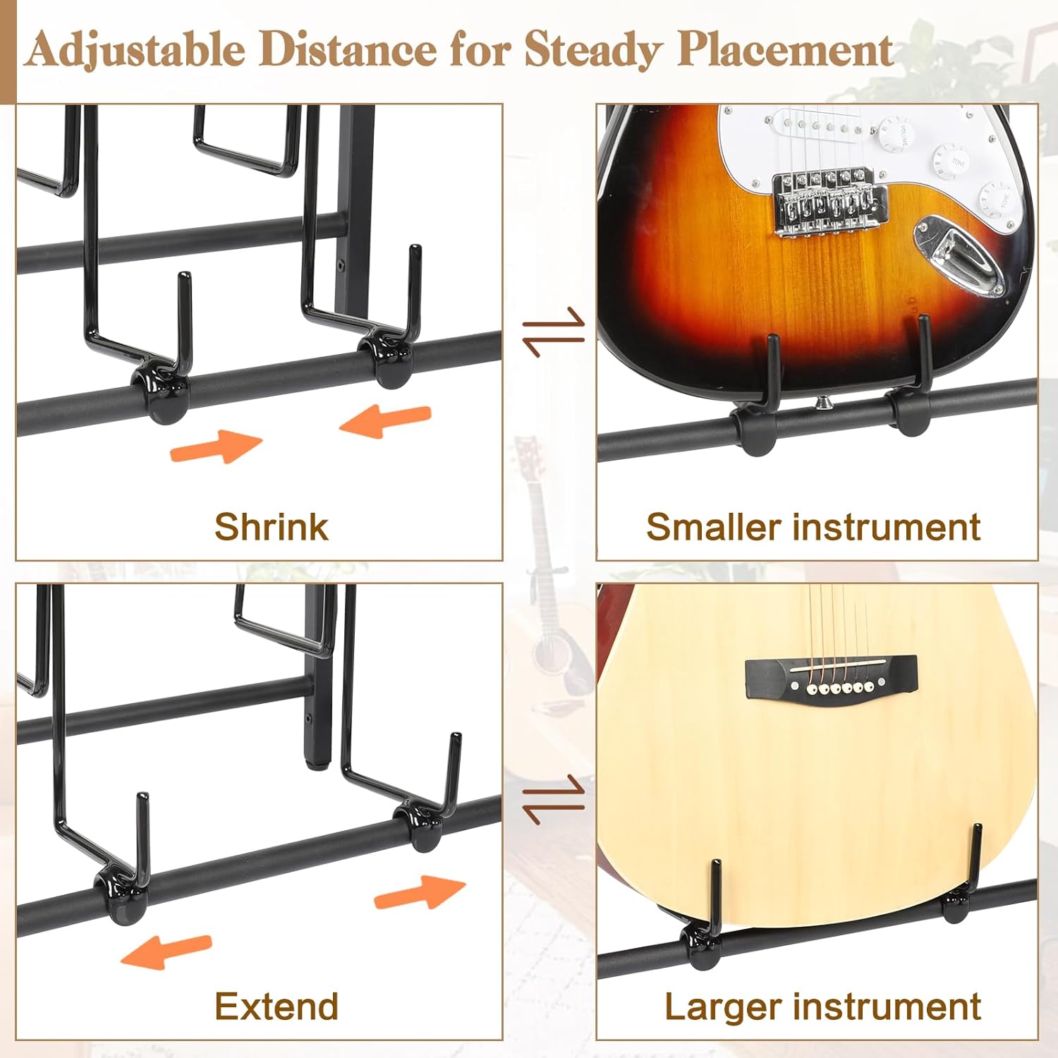 Bikoney Guitar Stand 4 Guitars Holder for Acoustic, Electric Guitar, Bass, Guitar Rack Adjustable for Multiple Guitars, Guitar Accessories Gifts for Men, Guitar Stands Holder Floor Display