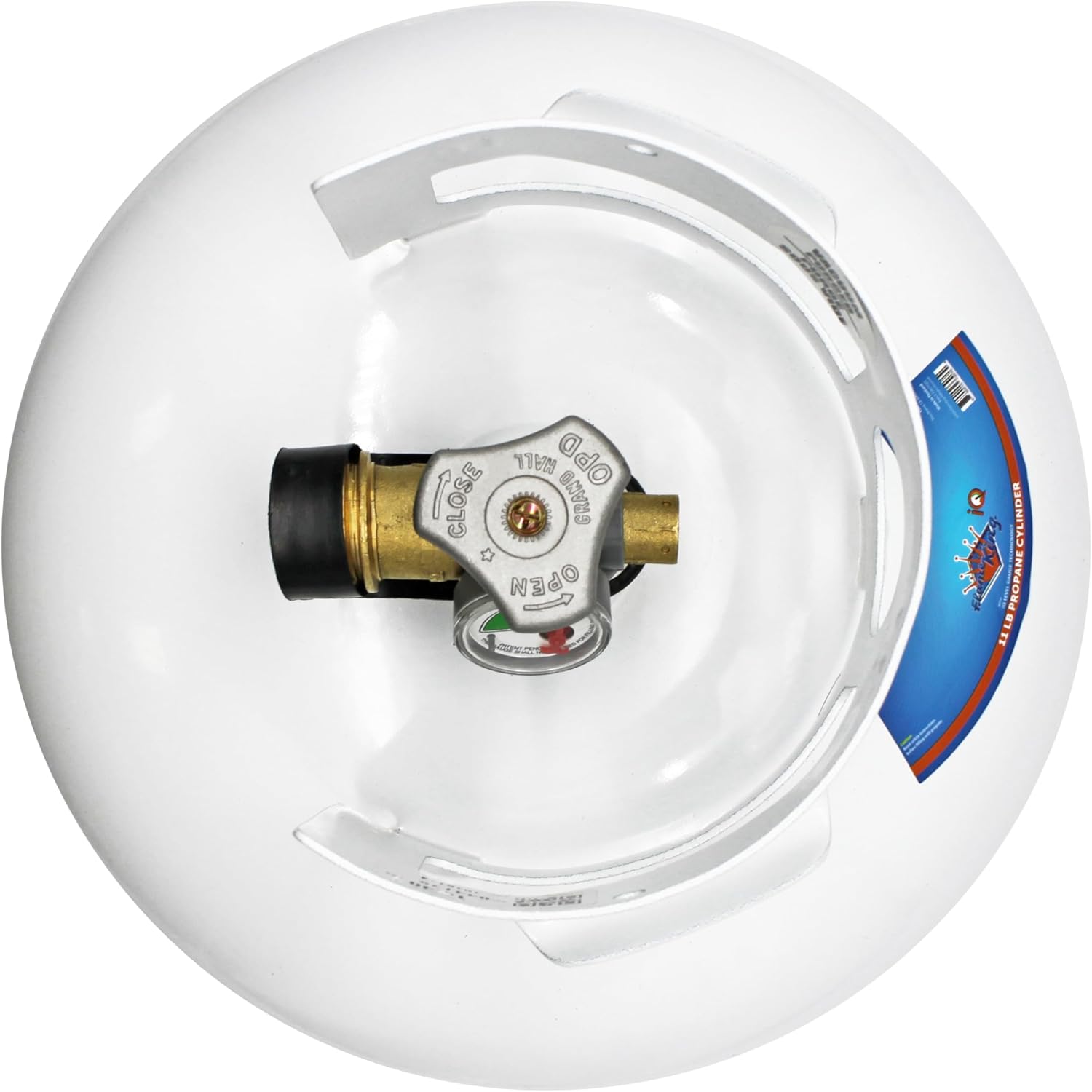 Flame King YSN11SQTa 11LB Propane Tank Cylinder Squatty with Dust Cap, Type 1 OPD Valve & Built-in Gauge, White