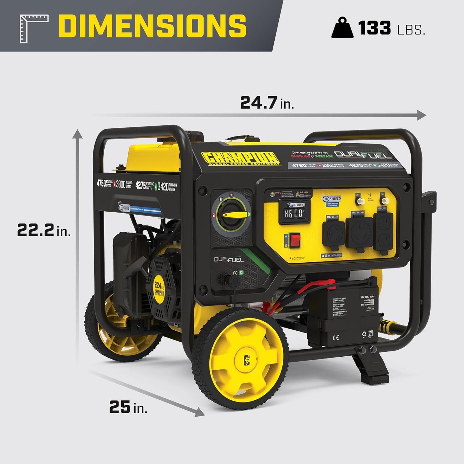 Champion Power Equipment 4750-Watt Electric Start Dual Fuel RV Ready Portable Generator with CO Shield, CARB Compliant