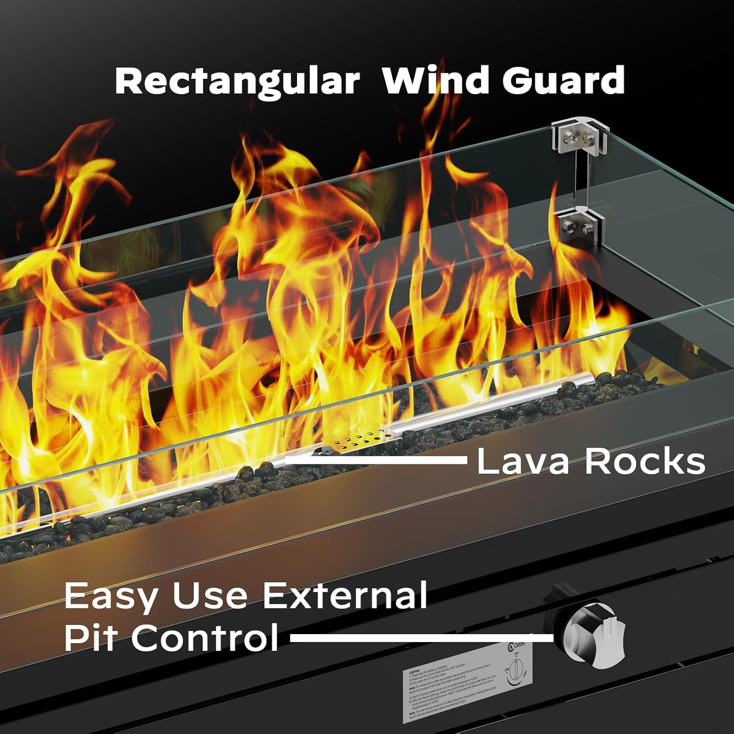 Ciays 42 Inch Gas Fire Pit Table, 60,000 BTU Propane Fire Pits for Outside with Glass Wind Guard, Steel Lid,Lava Rock, 2 in 1 Fire Pit Table Gatherings Parties on Patio Deck Garden, Ebony