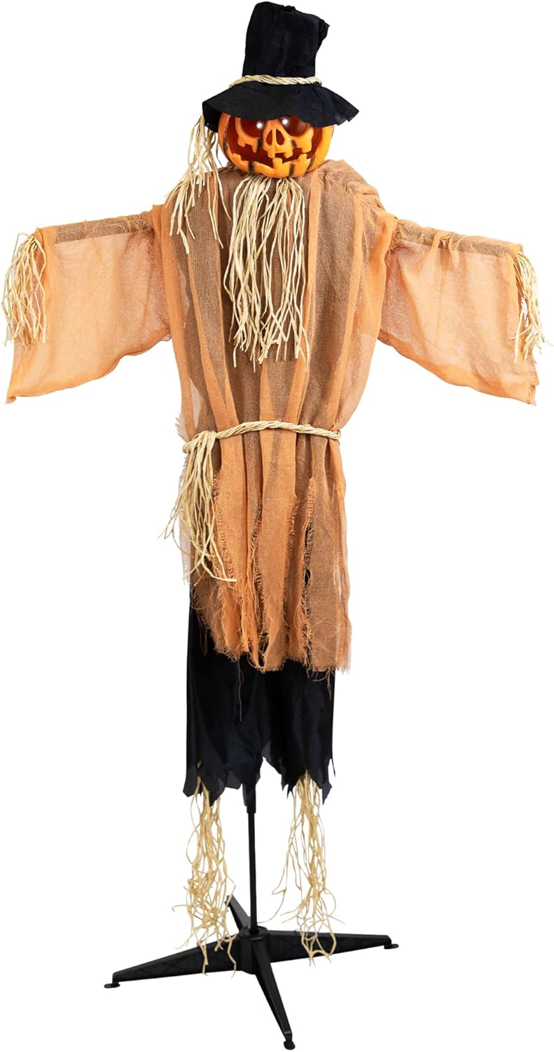 Lighted and Animated Jack-O'-Lantern Scarecrow Halloween Decoration - 6'