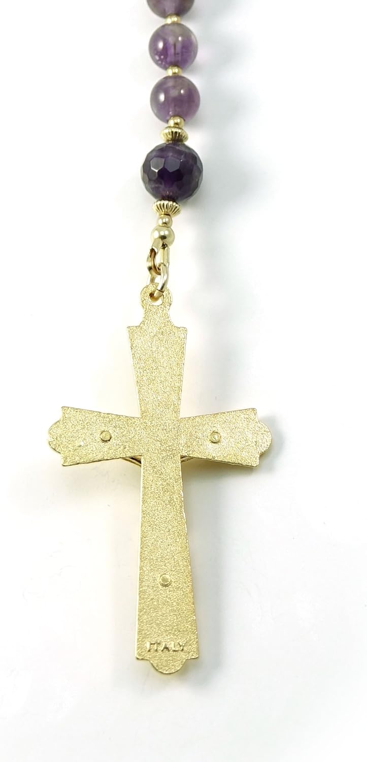 Catholic Amethyst Gemstone Rosary with Gold Filled Beads and Rosary Center Blessed with Anointing Oil (Not a Necklace)