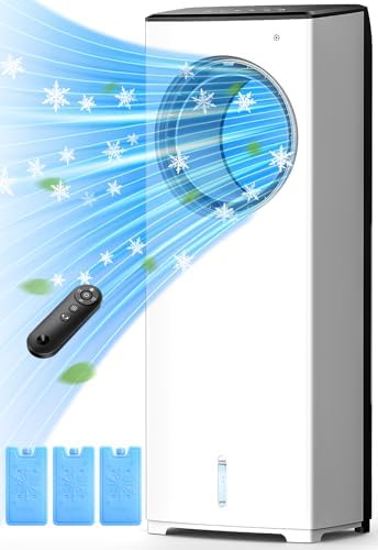 BALKO 3 IN 1 Portable Air Conditioners, 32 INCH Evaporative Air Cooler for Room w/Sleep/Natural/Normal Mode, 3 Speeds, Remote & 1-8H Timer for Auto-Off, 1 Gal Water Tank, Swamp Cooler Bedroom Indoor