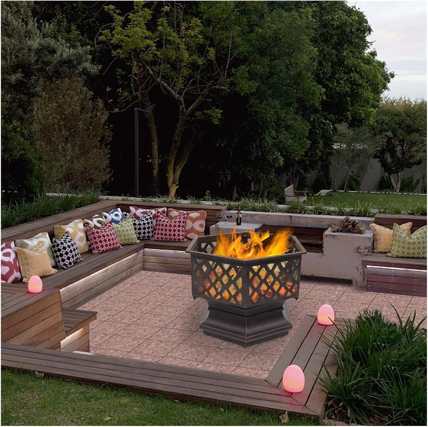 22 Inch Hexagon Steel Fire Pit for Outdoor Wood Burning Portable Fire Bowl with Spark Screen and Poker Deep Bowl Design for Backyard Patio Camping and Garden