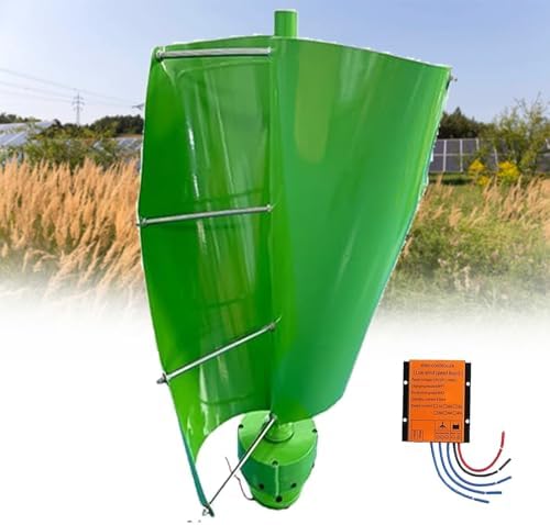 High Efficiency Wind Turbine Generator 16000W, 12V/24V/48V, Low-Noise Vertical Axis Design, 2 Blades with Controller, Ideal for Marine, RV, Home Use (Blue, 12V)