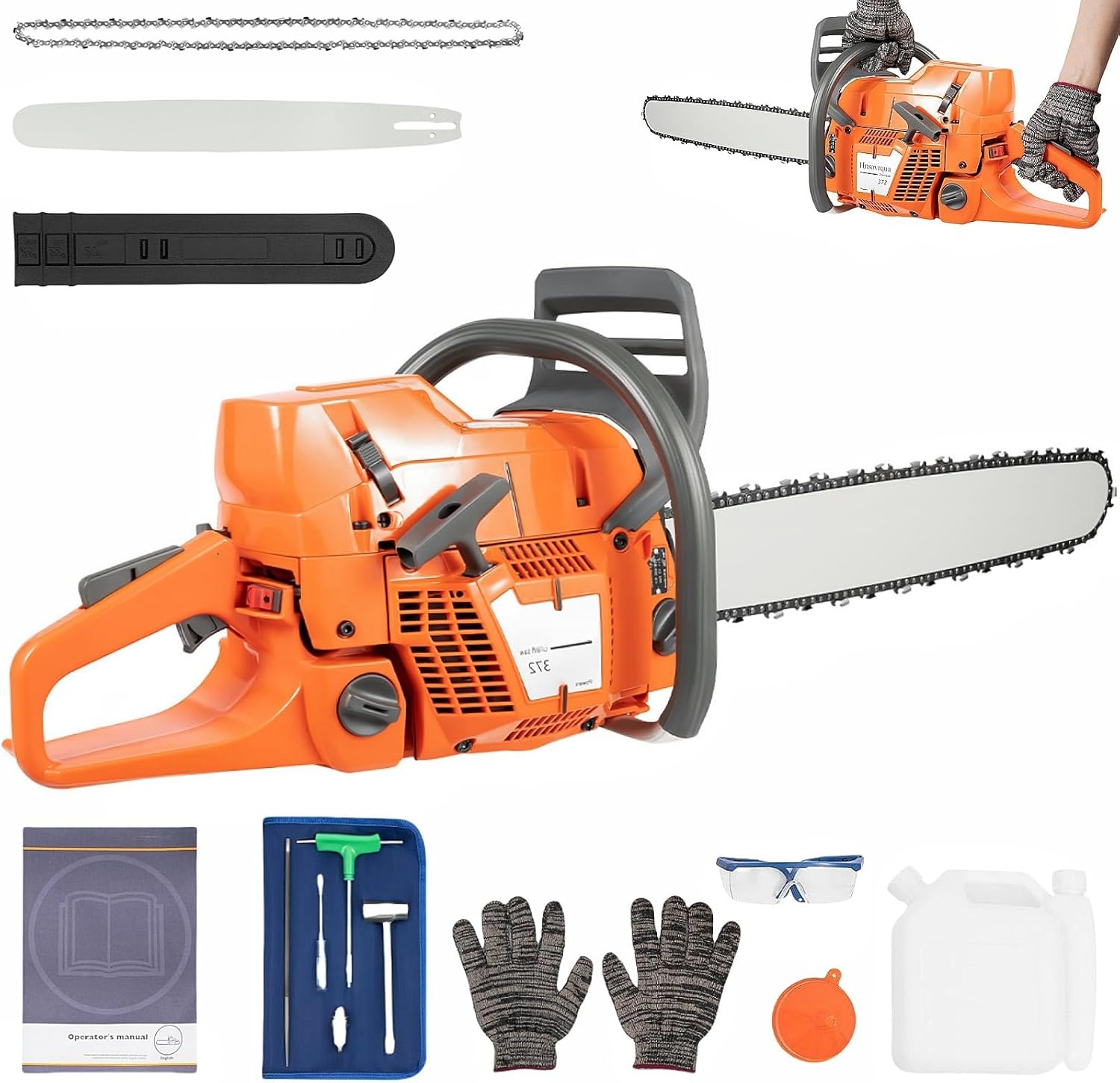 24Inch Gas Chainsaw 3.9KW 72CC Gas Powered Chainsaw 2-Stroke Gas Chain Saws Set with Air-cooled Handheld Gasoline Chain Saw for Cutting Wood Branches| US STOCK
