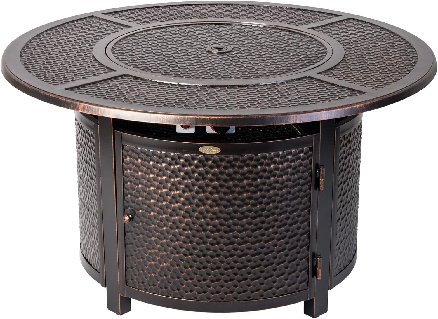 Fire Sense 62360 Briarwood Hammered Aluminum Convertible Gas Fire Pit Table 55,000 BTU Multi-Functional Outdoor with Fire Bowl Lid, Nylon Weather Cover & Clear Fire Glass- Bronze Finish - Round - 44
