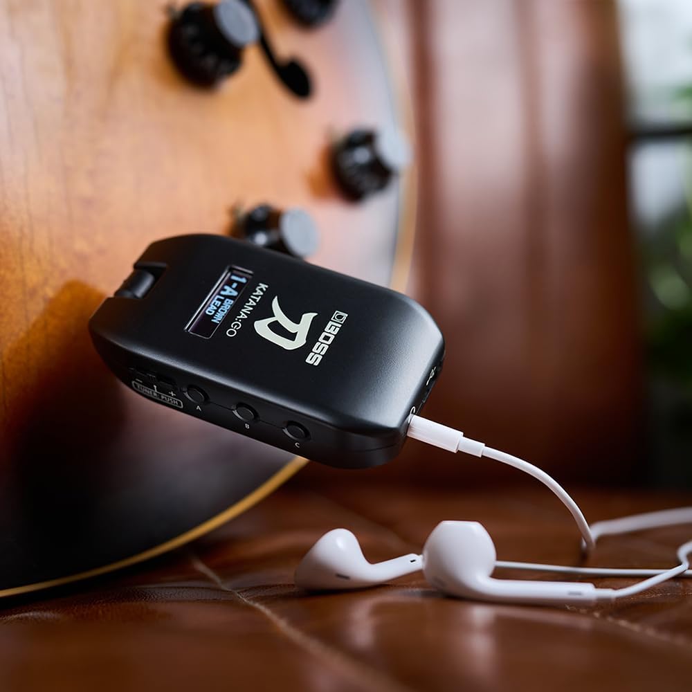 Boss Katana:Go Mini Guitar Headphone Amp Bundle with 12 Guitar Picks & Polishing Cloth – Portable Wireless Amp with Pro-Quality Tones, Effects & Bluetooth for Practice & Silent Jamming