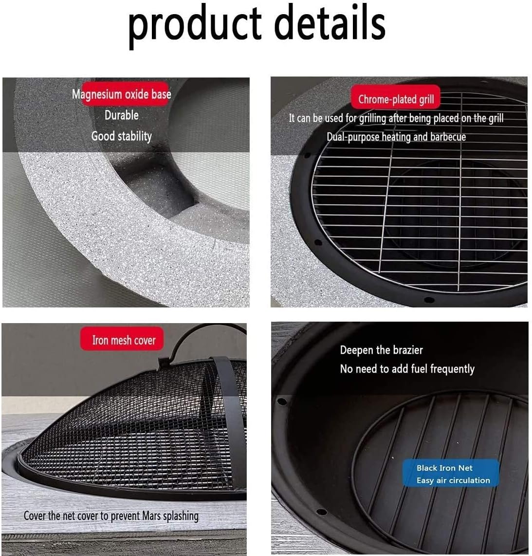 Fire Pits Outdoor Wood Burning Multifunctional Garden Terrace Fire Bowl Heater, Wood Burning Fire Pit with Barbecue Net, Safety Net Cover with Cover BBQ Cooking for Outside Camping Backyar