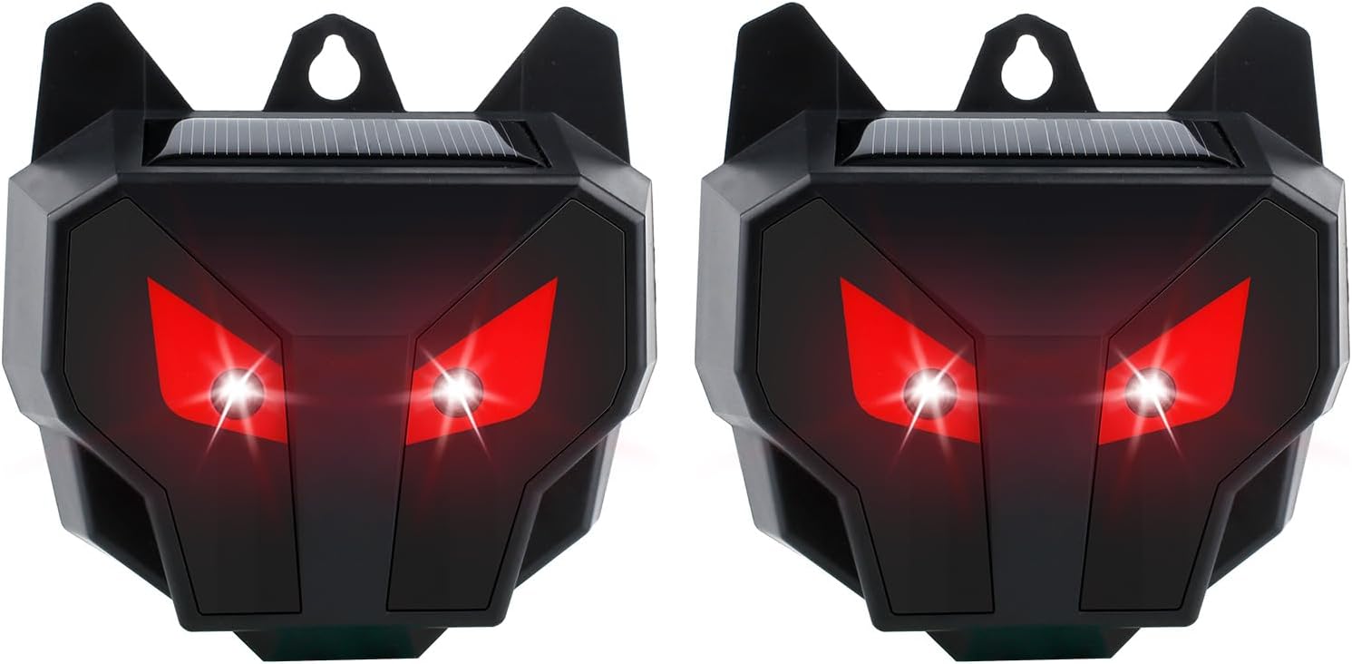 Solar Animal Repellent Outdoor, 2024 Upgraded Predator Nocturnal Animal Repellent with Red LED Flashing Lights to Scare Away Deer Coyote Skunk Raccoon Fox Predator Lights for Chicken Coop Farm 4Pack