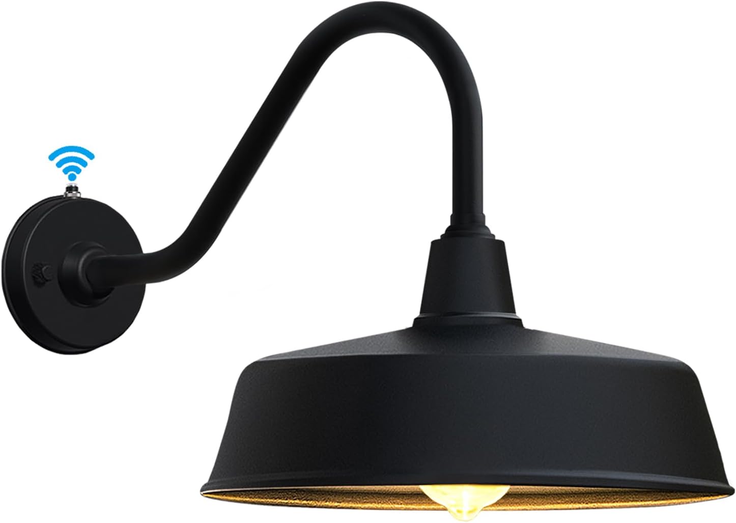 JOESA Outdoor Gooseneck Barn Light Fixture with a 15 inch Long Extended Arm - Dusk to Dawn Porch Light, Vintage, and a Rustic Style for House, Patio, or Exterior