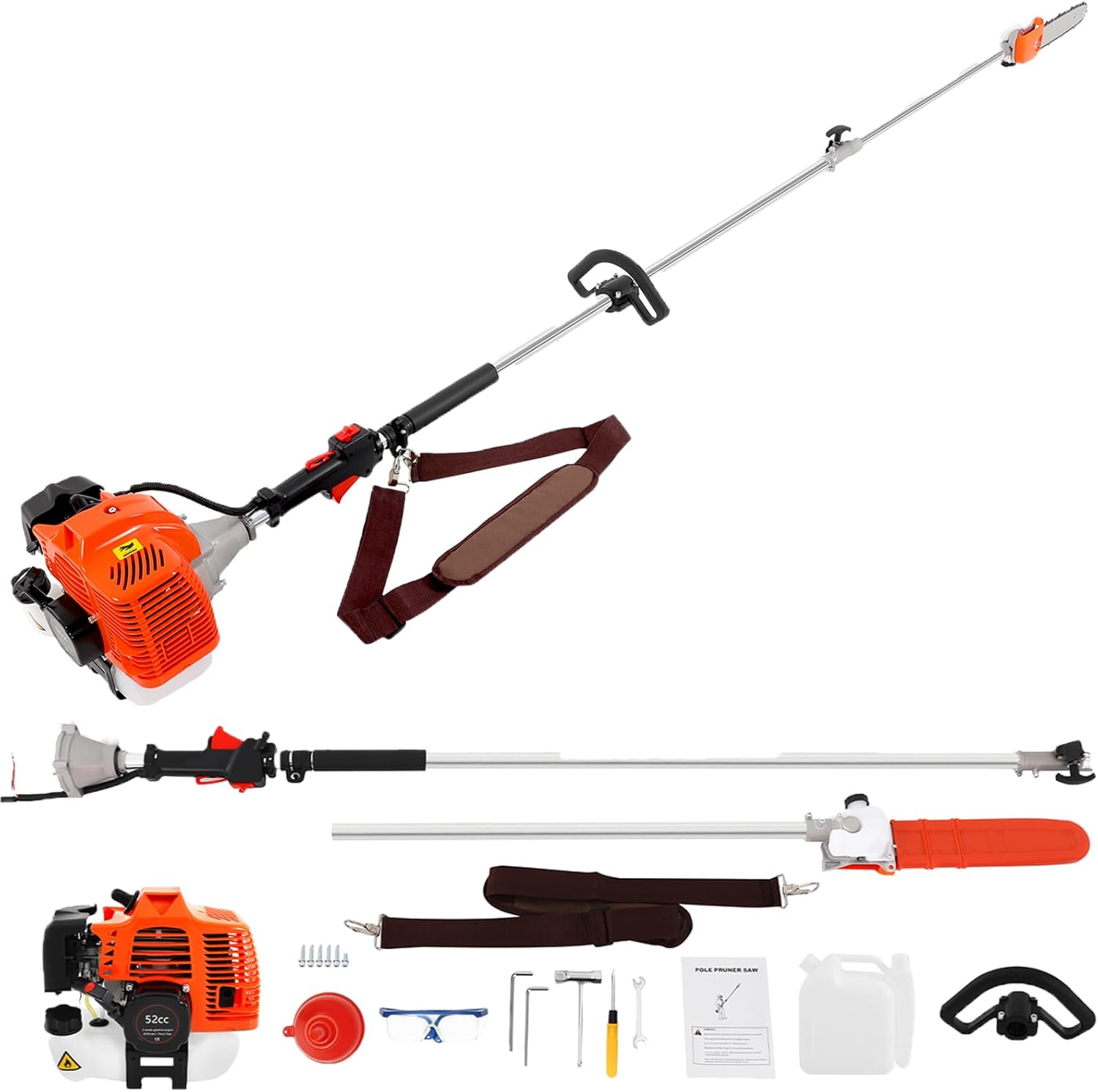 2-Stroke Pole Saw Gas Powered, 52CC 7.55FT Extendable Cordless Chainsaws Tree Trimmer Chainsaw Pruner Tool for Tree Trimming and Branch Cutting US
