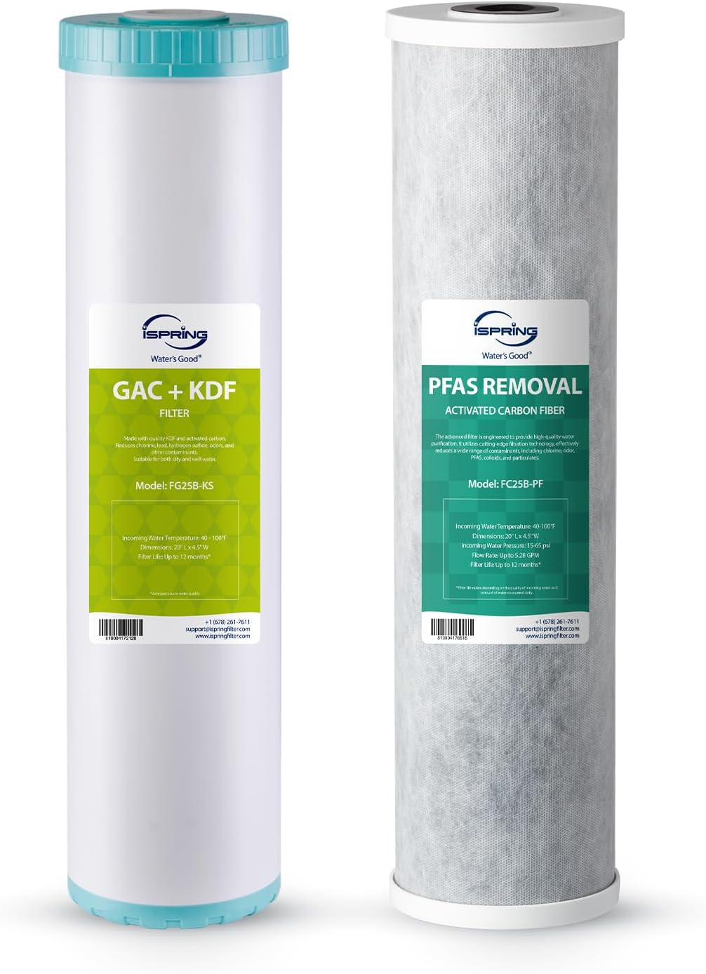 iSpring F2WGB22BPFKS Whole House Water Filter Replacement Set, SGS-Tested to Remove up to 99% PFAS, 2-Stage Filtration Reduces Heavy Metals, Chlorine, Hydrogen Sulfide, Fits WGB22B-PFKS