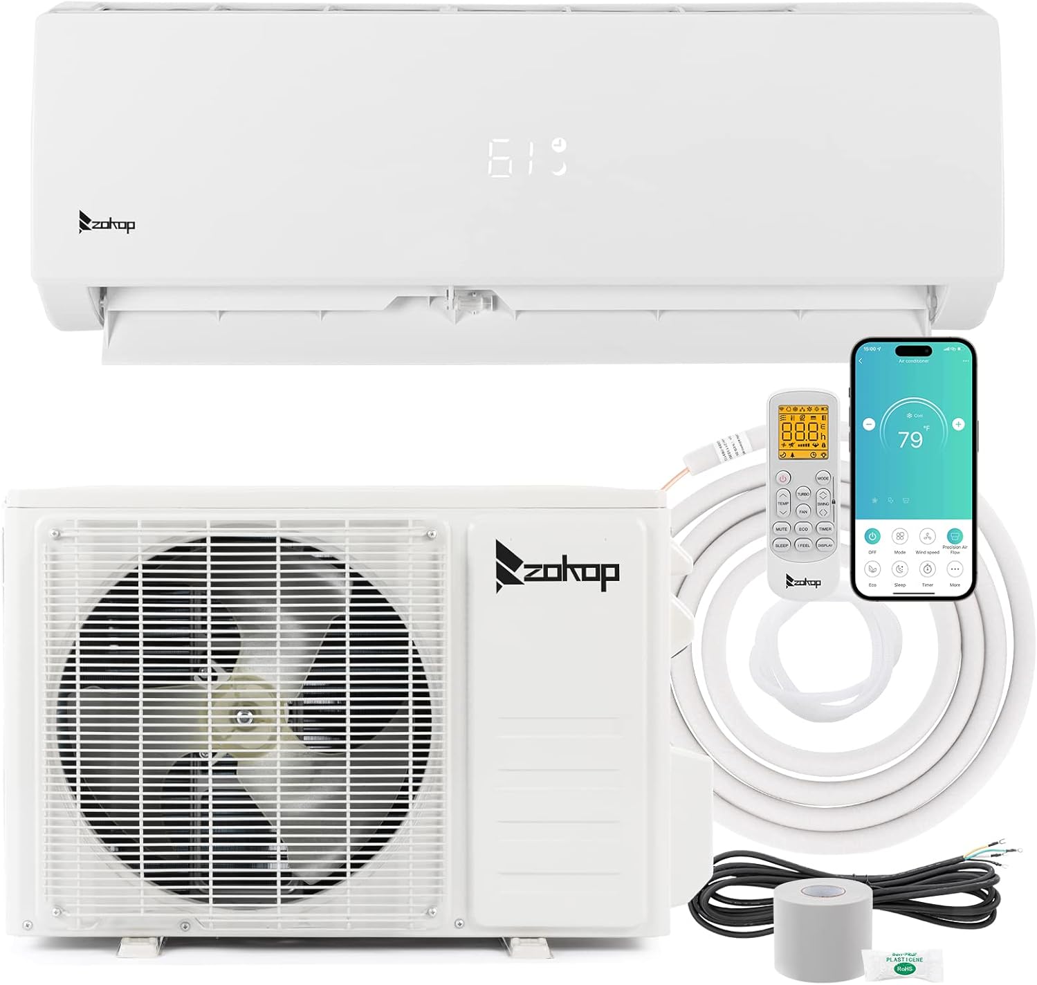 Winado 9,000 BTU Mini Split Air Conditioner Inverter, 19 SEER 115V Energy Saving Split-System AC w/Pre-Charged Condenser, Heat Pump, WIFI Remote Control, Installation Kit, Cools Up to 450 Sq. Ft.