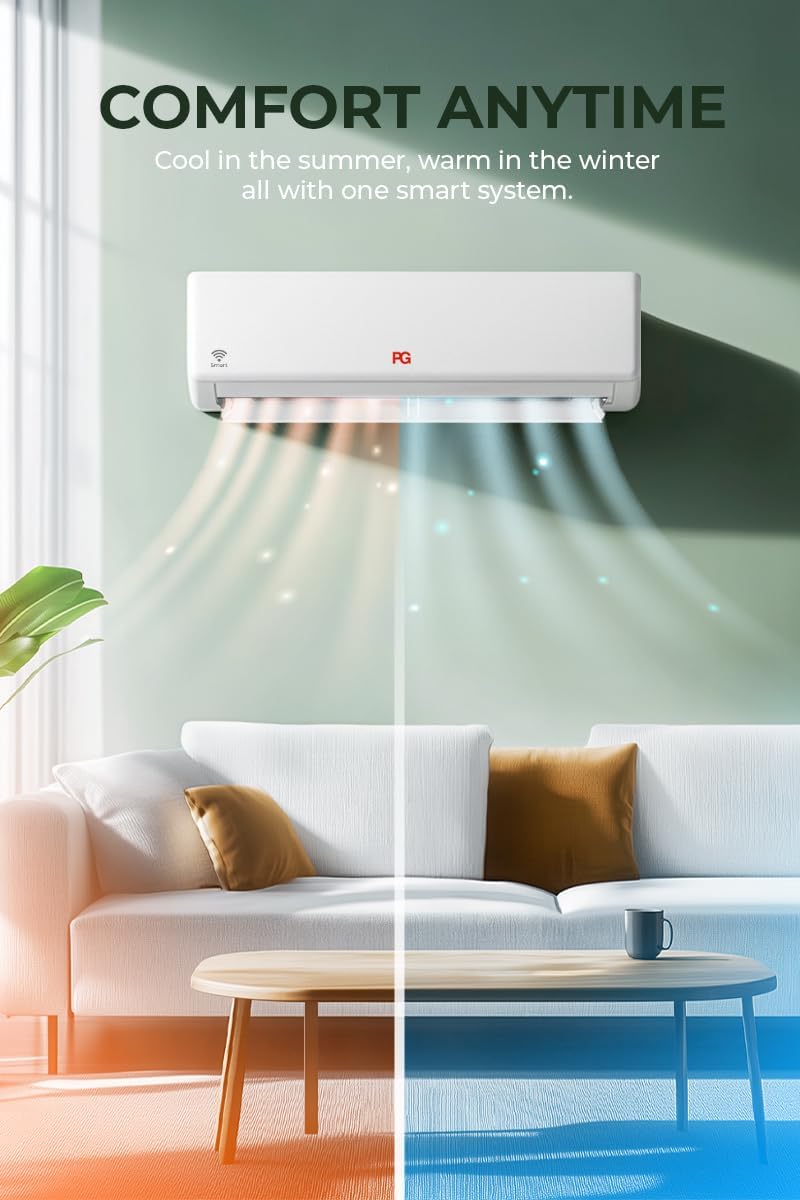 PG 30,000 BTU 2.5-Ton Mini-Split Inverter+ Heat Pump with WiFi, 220V/230V, Powerful Single-Zone AC & Heater for 1,300 Sq Ft | Includes Smart LED Bulb A19 with Voice Control & Google, Alexa