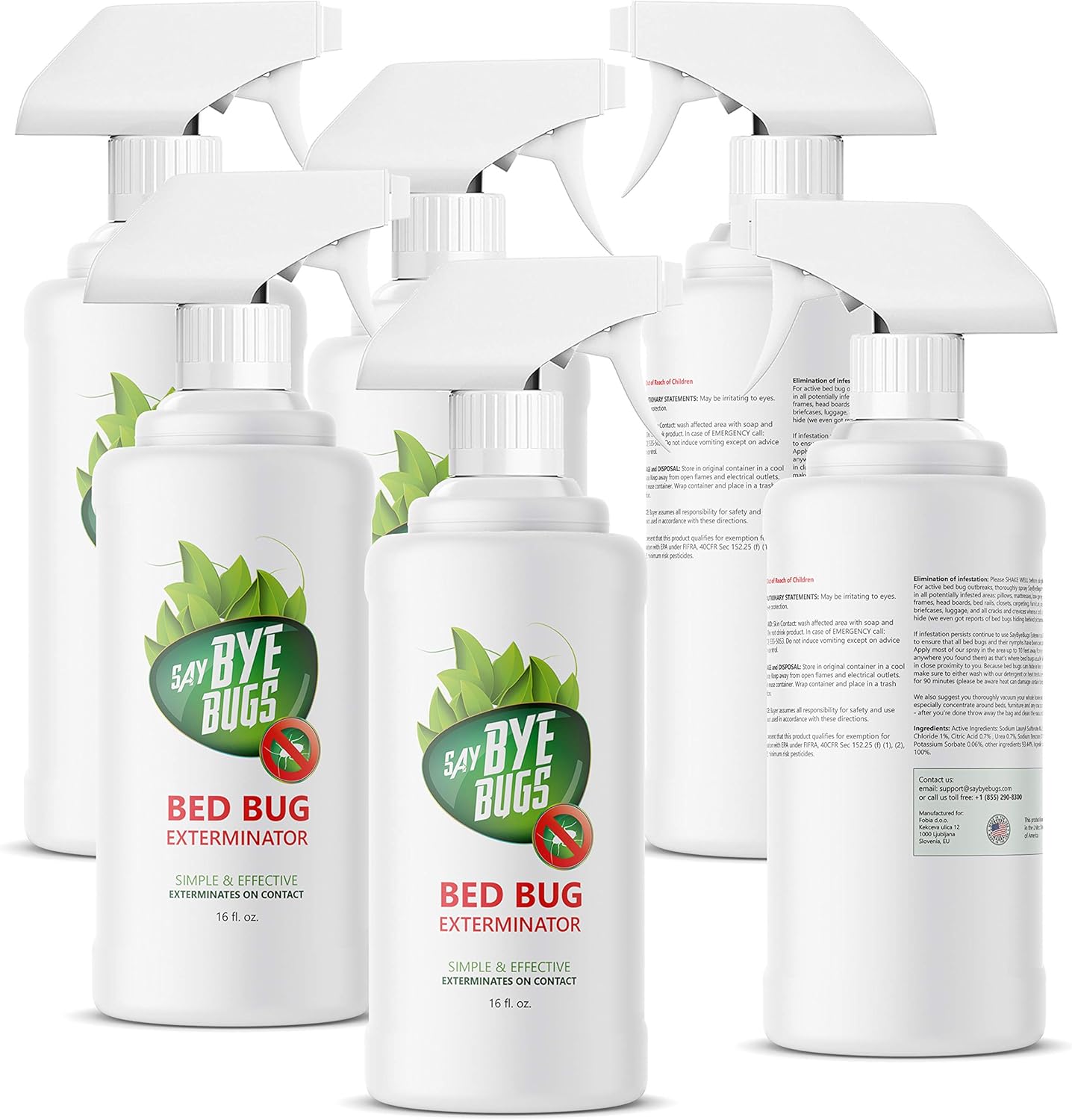 Bed Bug Spray for Getting Rid of Bed Bugs Permanently. Say Bye Bugs - a Non-Toxic, Kill on Contact Bed Bug Treatment That Doesn't Stain & is Odor Free. Simply Shake & Spray (6X 16oz).