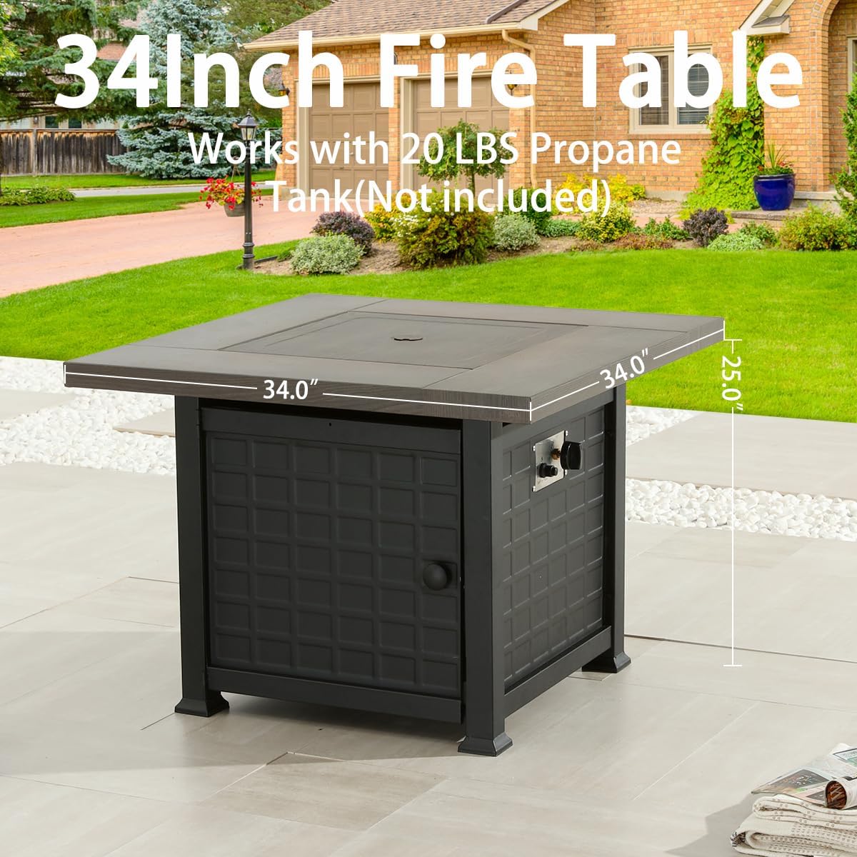 34'' Propane Fire Pit Table 50,000 BTU Steel Outdoor Gas Fire Pit with Lid and Lava Rock, Add Warmth and Ambience to Parties On Patio Deck Garden